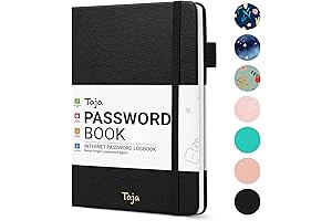 Taja Password Keeper Book with Alphabetical Tabs, Small Size, Black