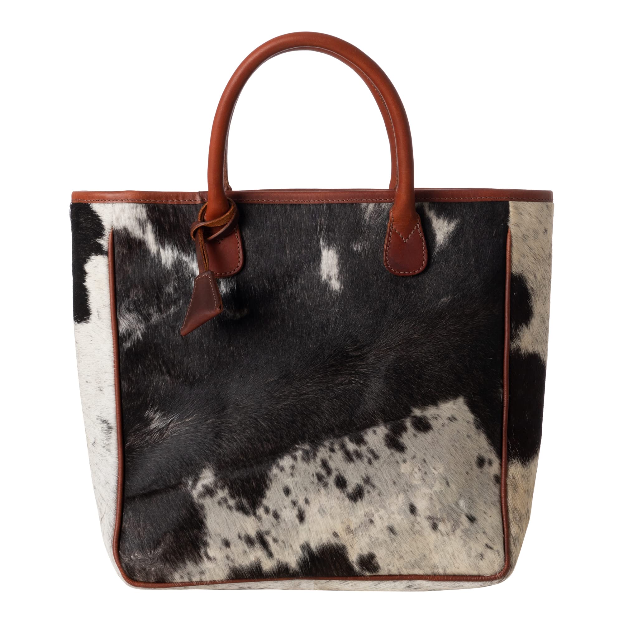 Huntley EquestrianHair On Hide Premium Leather Tote Handbag Top Soft Handle Purse Interior Zipper Compartment