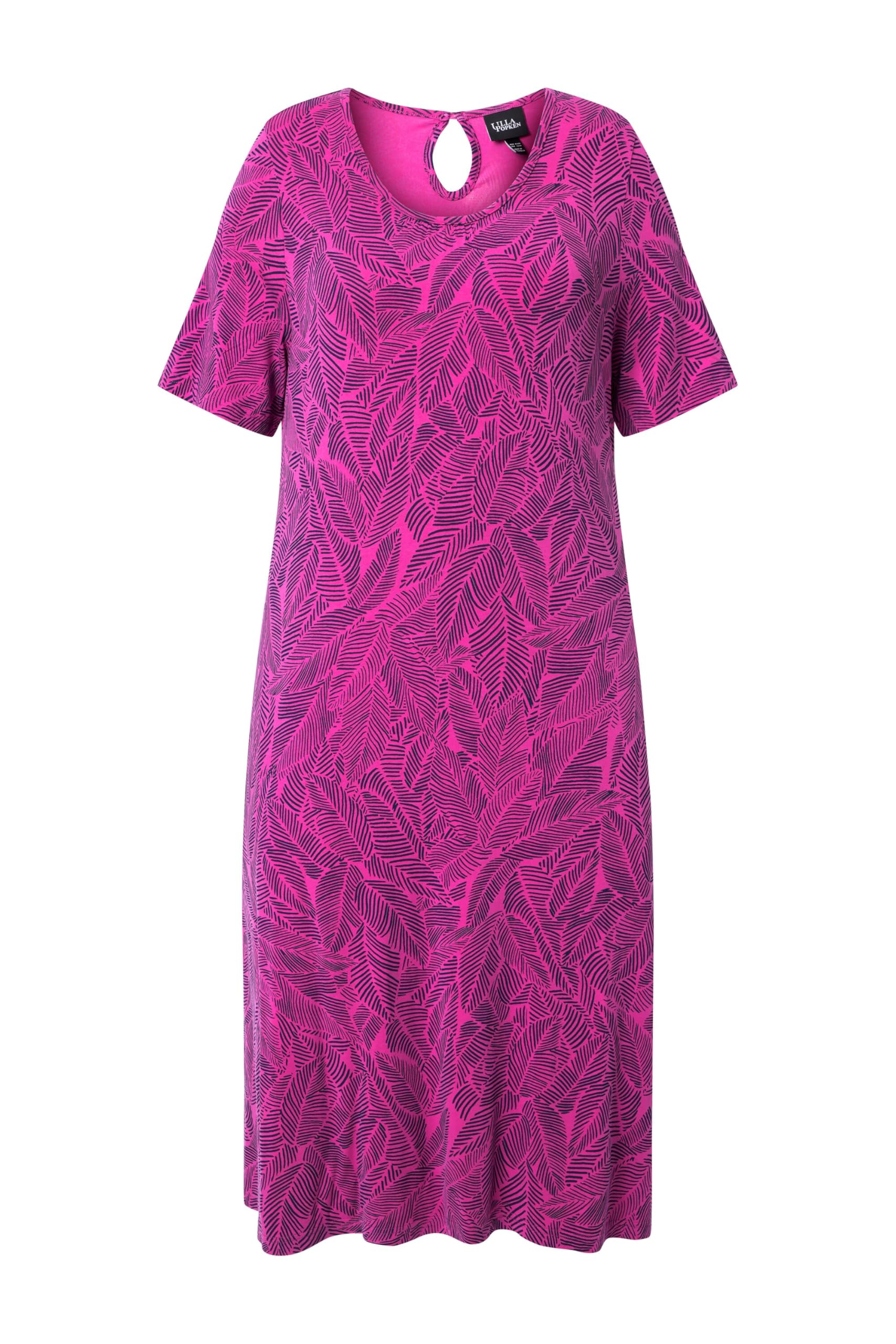 Ulla Popken Damen große Größen Übergrößen Plus Size Jerseykleid, Blätter, A-Linie, Rundhals, Halbarm 850344