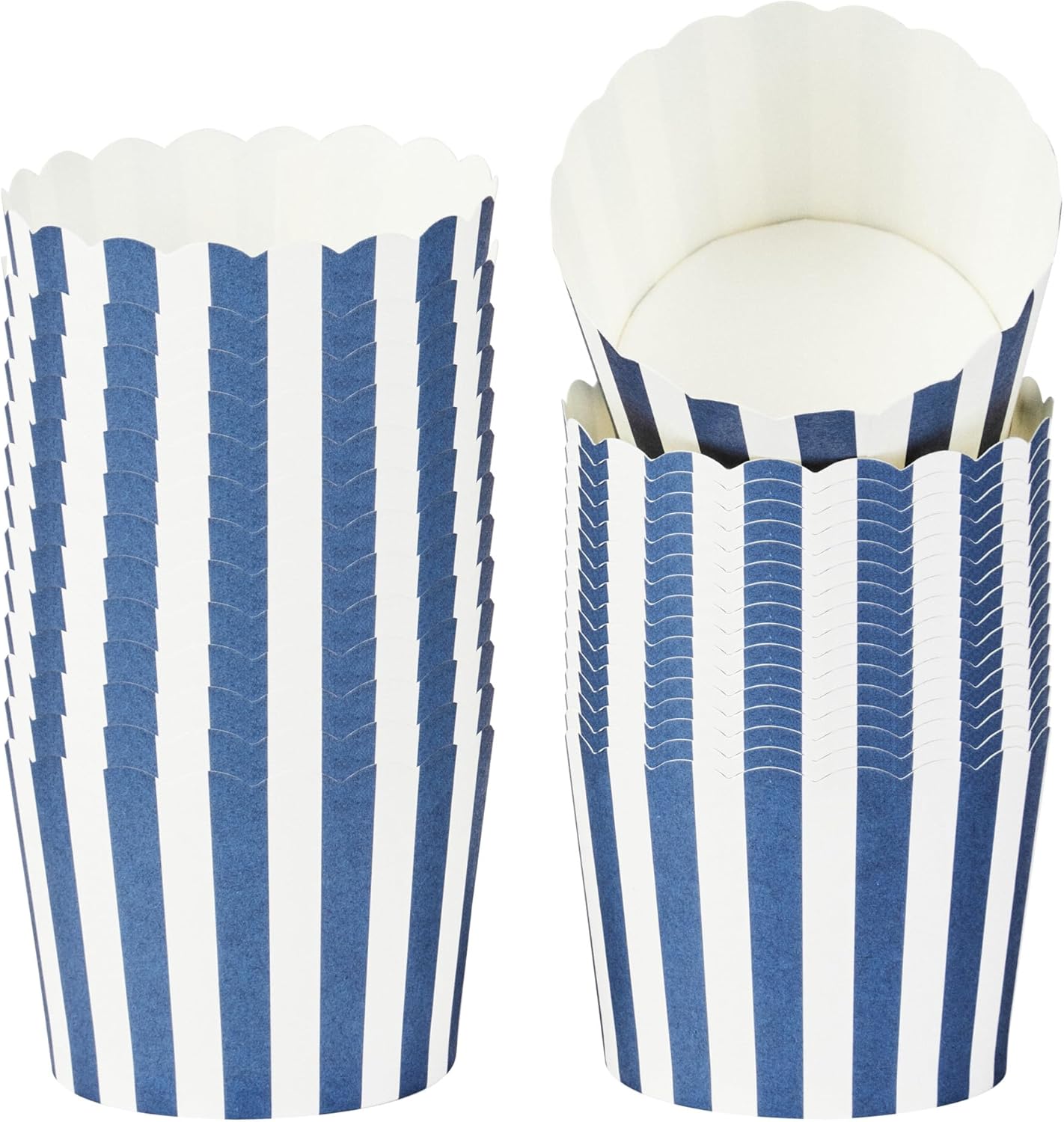 Panificio 3 Ounce Cupcake Wrappers, 200 Scalloped Baking Cups - Oven-Ready, Greaseproof, Blue Striped Paper Cupcake Liners, Disposable, For Birthdays, Baby Showers, Or Weddings - Restaurantware Blue & White 3 oz