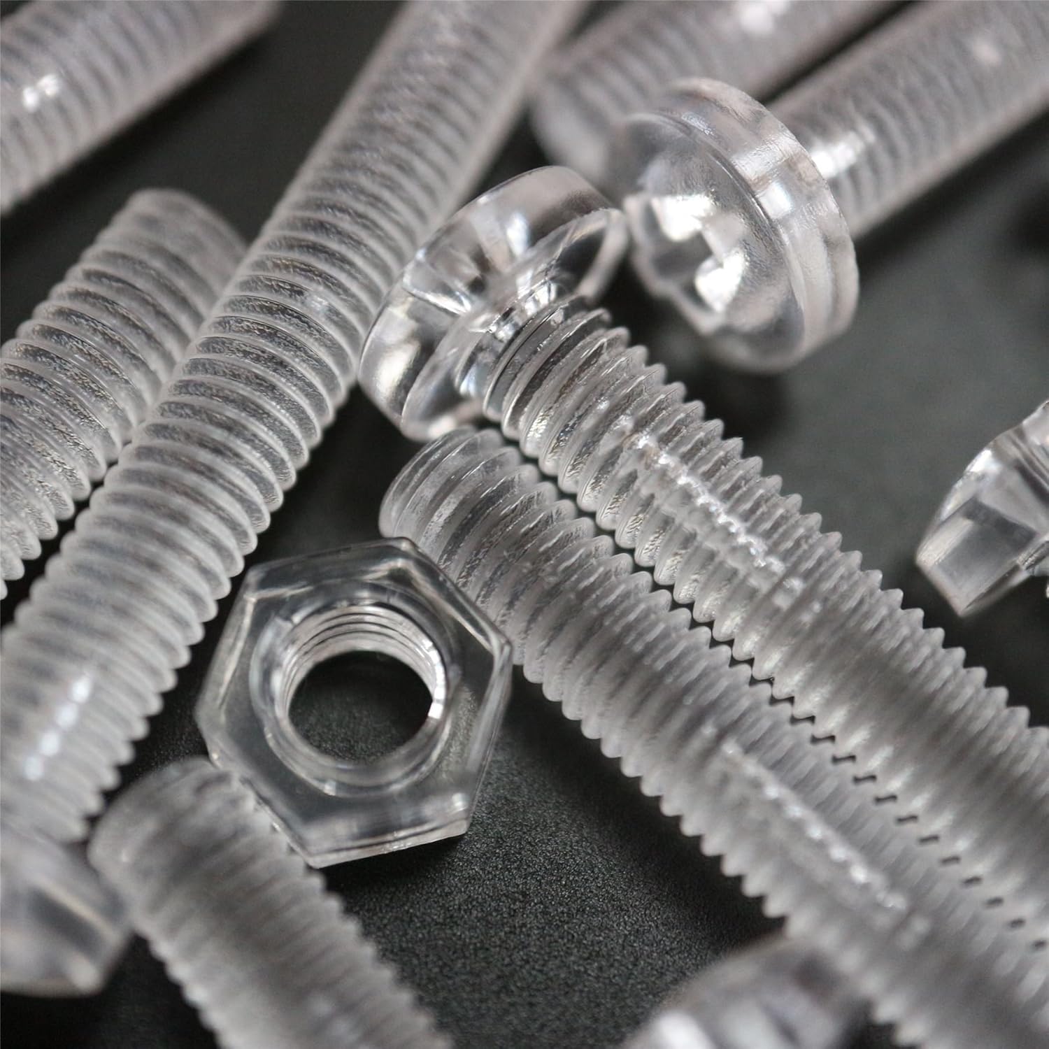 Pack of 60 Transparent Clear Plastic, Pan Head, M5 x 40mm Nuts & Bolts, Washers -Acrylic Plastic Screws, (13/64 x 1 37/64 in)
