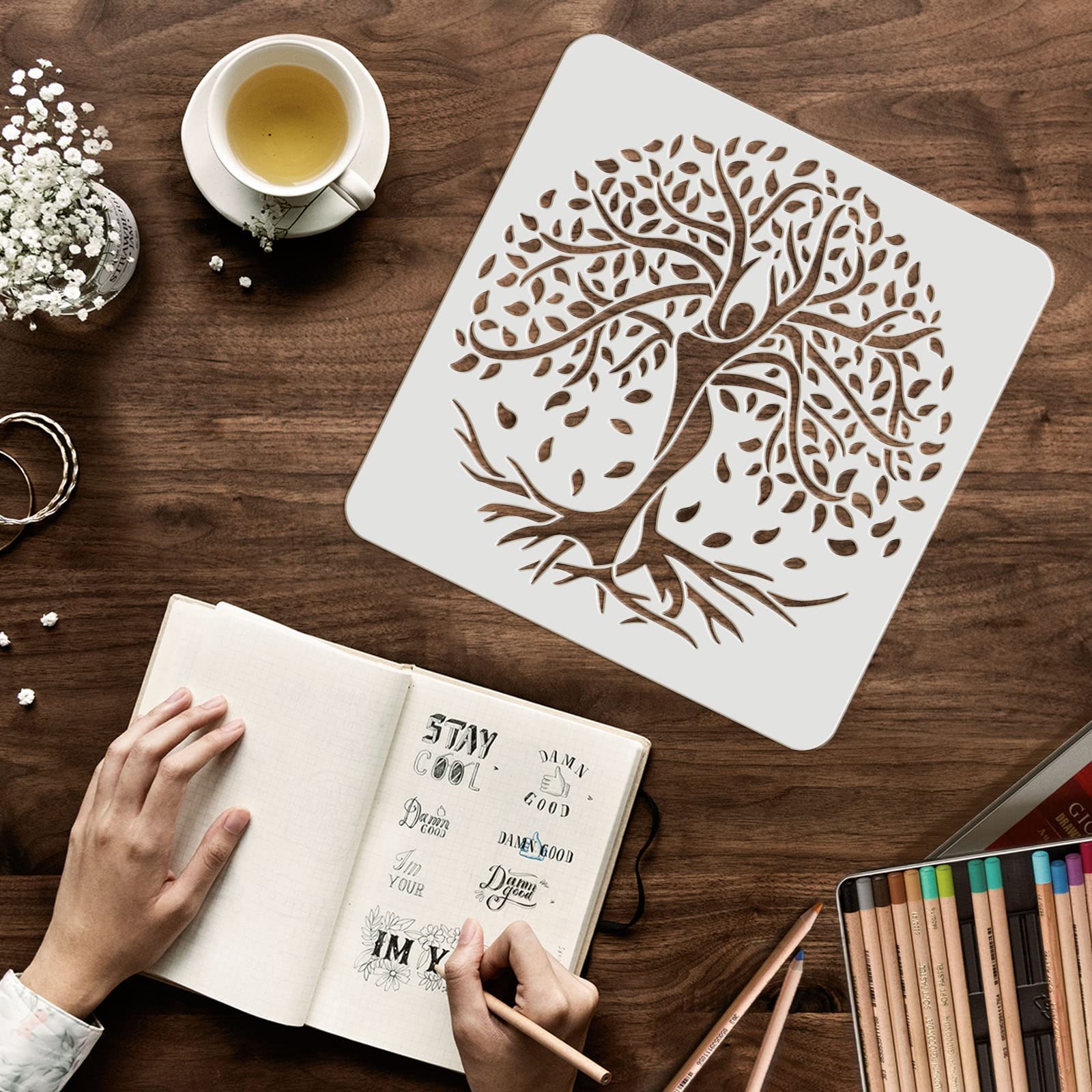 12 stuks boom stencils, stencils voor ambachten herbruikbare levensboom