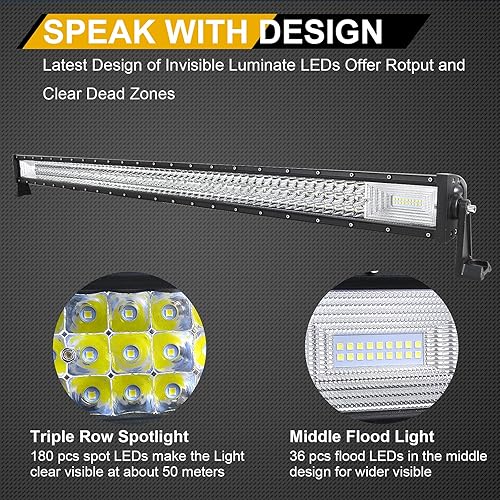 Miniatura 3 de Willpower Barra de luz LED de 50 pulgadas de 648 W con arnés de cableado, haz combinado de inundación, luces de conducción LED, luz antiniebla de
