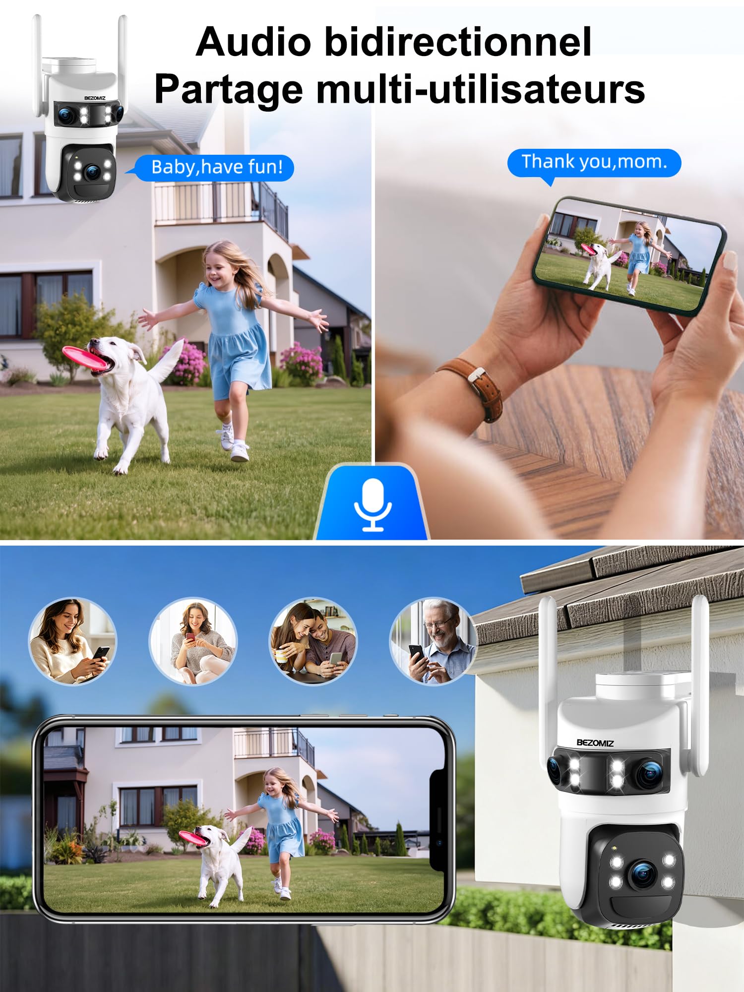 4K Caméra Surveillance WiFi Extérieure à triple objectif,360° PTZ Camera Solaire,12MP Détection Humaine,avec Batterie,Suivi Automatique,Vision Nocturne Couleur,Étanche,Audio Bidirectionnel,2.4/5G WIFI
