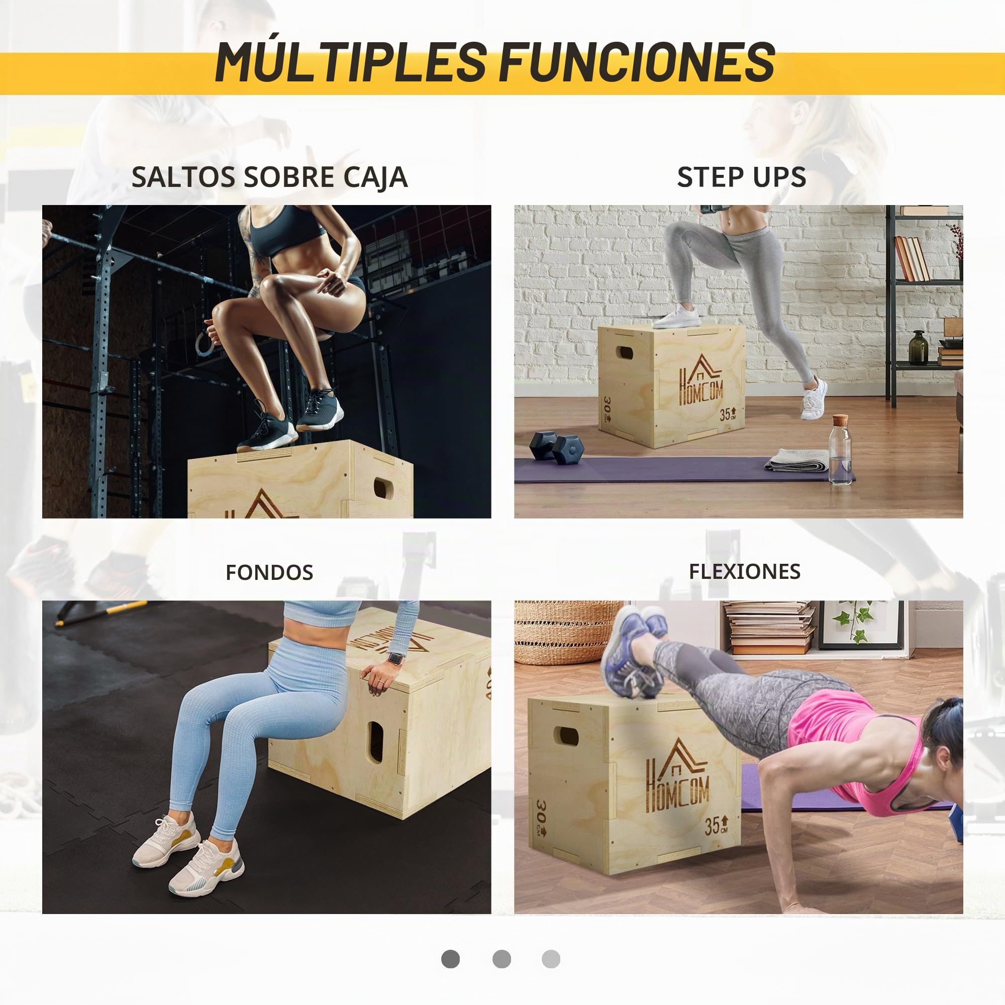 HOMCOM Box Jump pliométrica 3 en 1 - Aparato para saltar, musculación, fitness y crossfit plyobox para caja de entrenamiento de madera