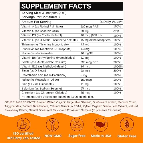 Miniatura 6 de Vitaminally Liposomal - Gotas multivitamínicas líquidas para mujer, sin OMG, sin azúcar, apoya la inmunidad, la salud general y la energía,