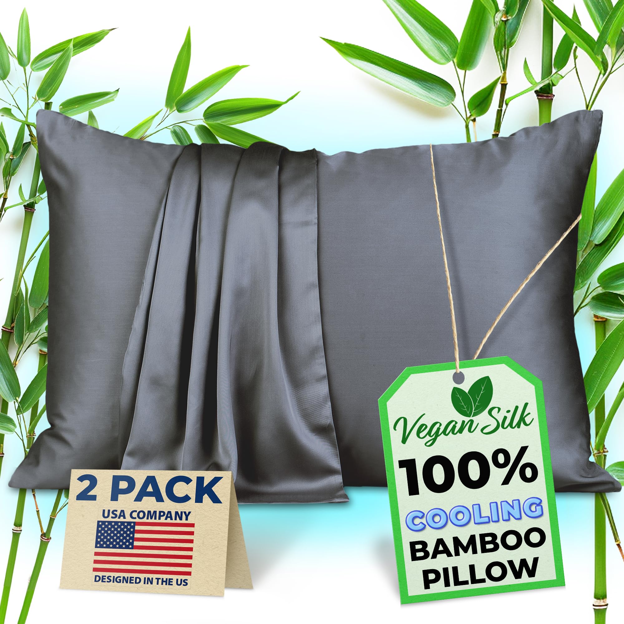 Zipper Pillow Cases - 100% Viscose Bamboo Pillowcase 2-Pack Zip Up Cooling Zippered Pillow Cases Standard Size, Protector Cover โ image 1