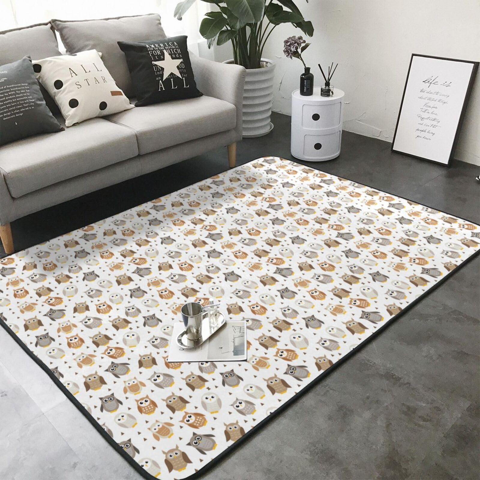 Chouettes Mignonnes de Dessin animé, Tapis de Sol antidérapant pour Salon et Chambre, 208 x 148 cm