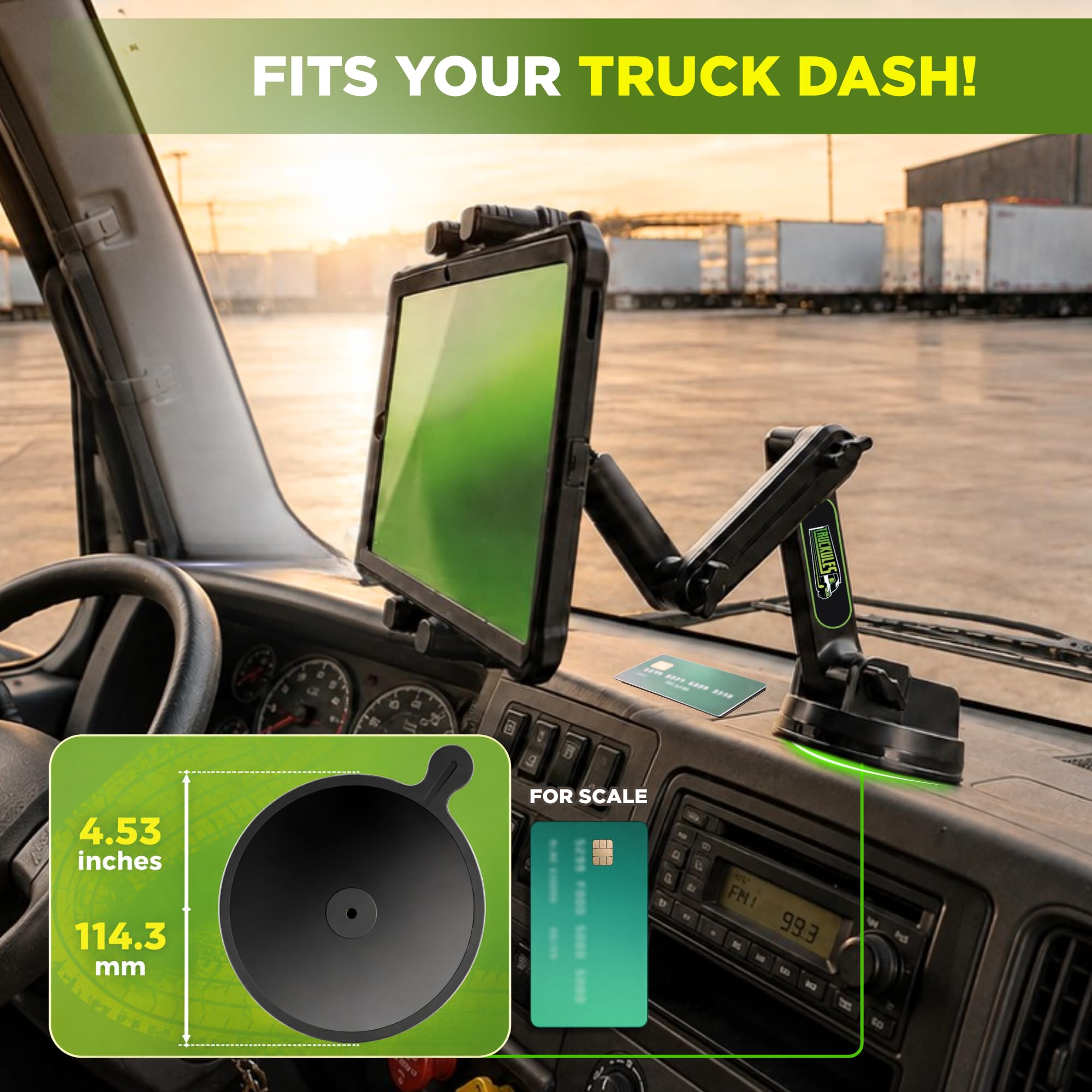 Support de tablette pour camion – Support iPad pour camion, super ventouse robuste, bras long de 42,4 cm et stable, support pour appareil et iPad pour tableau de bord, pare-brise et fenêtre – Big Rig