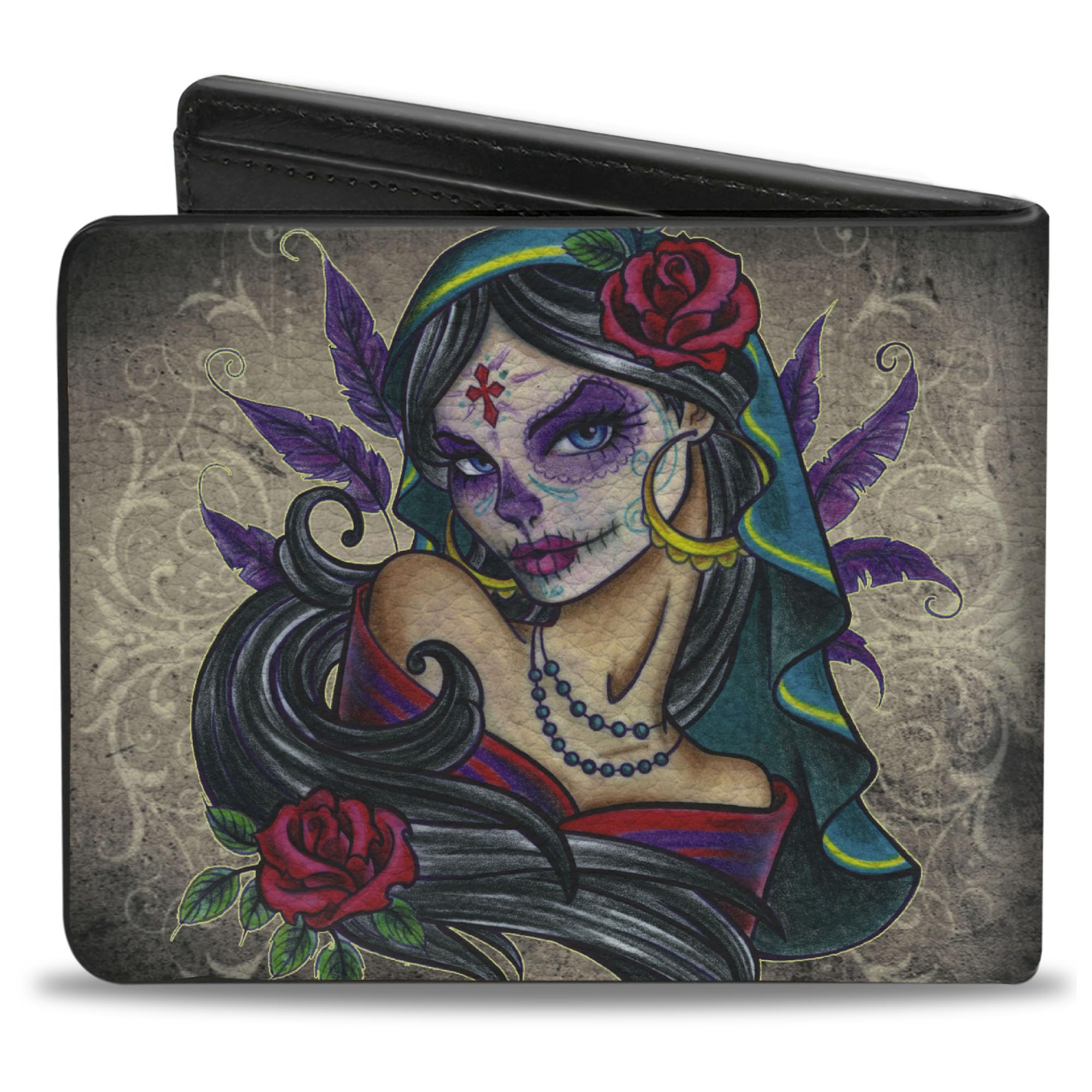Buckle-Down Unisex-Adult's Sexy Ink Girls Wallet, Bifold, Muerta, Vegan Leather, Multicolor, 4.0