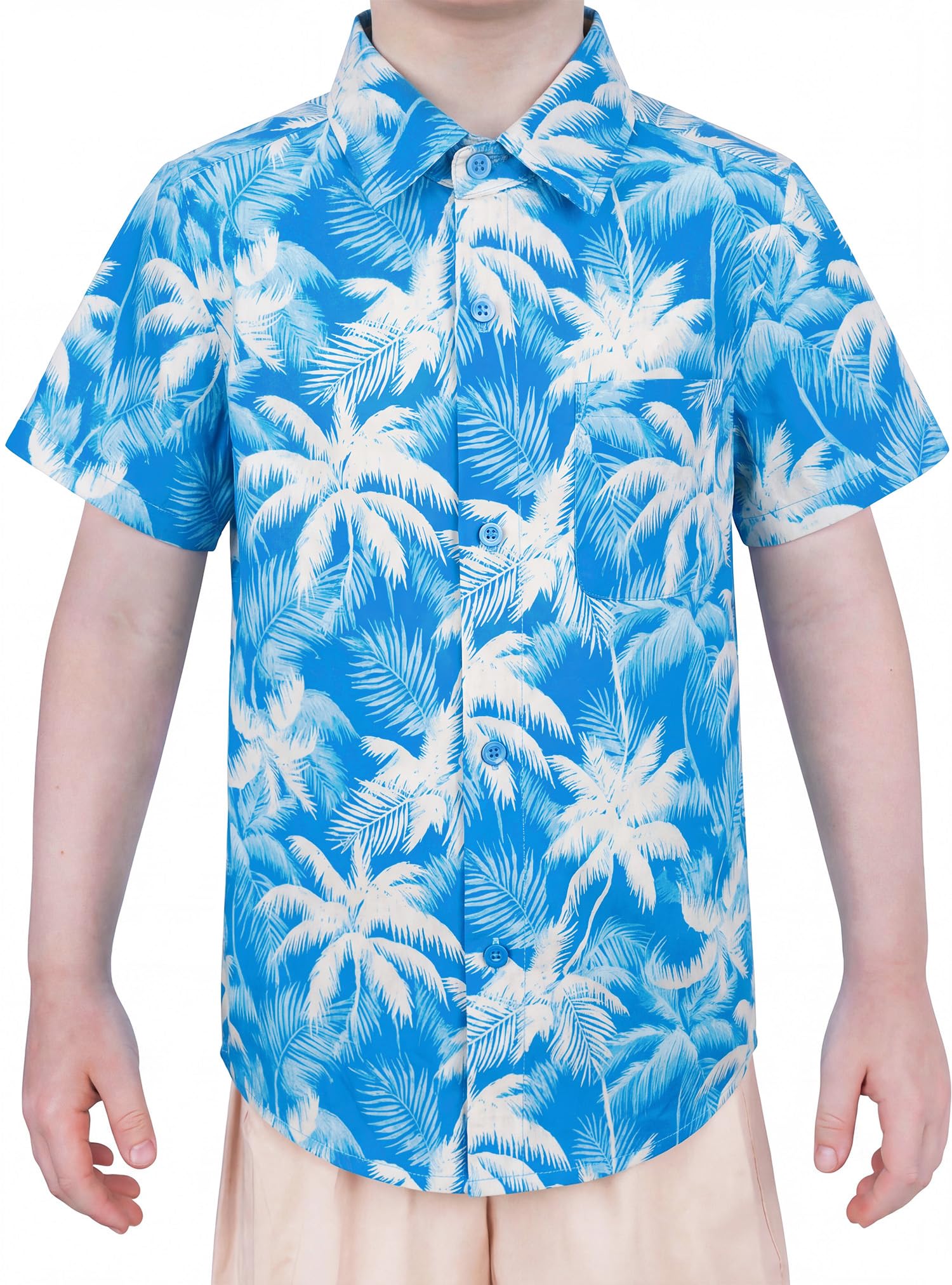 Boys Hawaiian Button Down Shirt, Pure Combed Cotton Short Sleeve Size 3-15Y