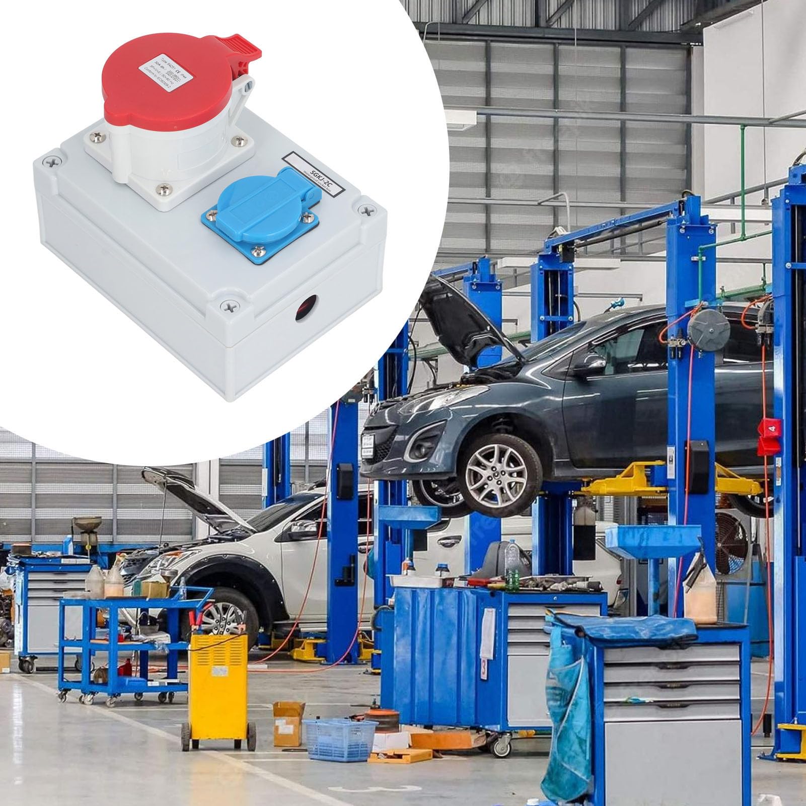 Presa a Muro Esterna IP44 Stagna con Presa Europea 16A e Connessione CEE 5 Poli 32A per Giardino, Garage, Bagno, Cantiere – Scatola Protetta Resistente all'Acqua