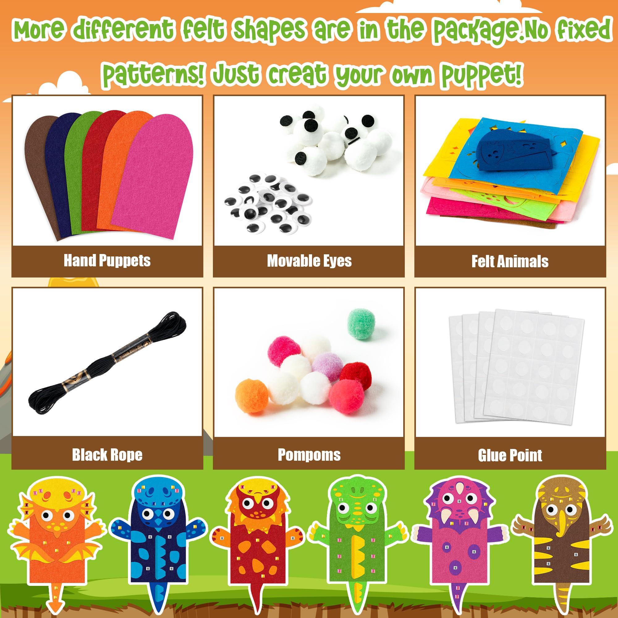 WATINC 6Pcs Hand Puppet Making Kit, Art Craft Felt Sock Puppet Toys - Image 3