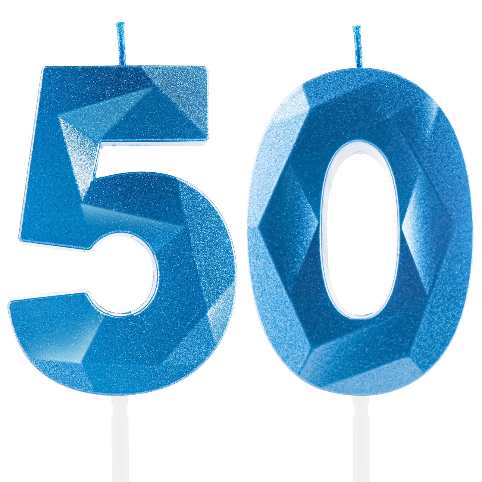Royalblaue 50. Geburtstagskerzen, 50. Geburtstagsdekorationen für Frauen und Männlich, 3D-Zahl-50-Kerze für Kuchen, Königsblau – Kuchendekorationen für Geburtstagsfeiern und Hochzeiten Zubehör