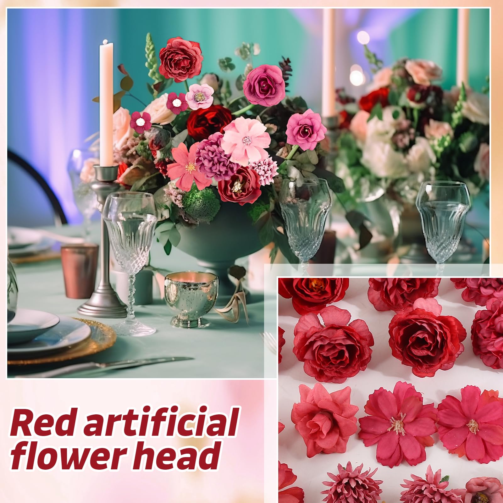 20 Pezzi Di Teste Di Fiori Artificiali In Seta - Finti Fiori Decorativi Multicolore Per Matrimoni, Feste E Fai Da Te (Blu)