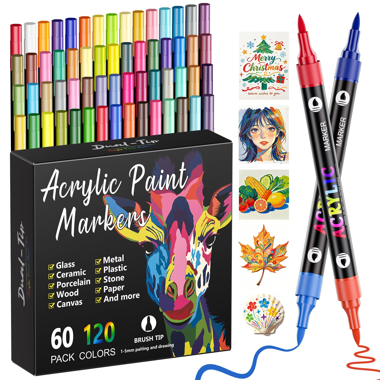 120 colori, 60 pezzi, pennarello acrilico, pennarello acrilico
