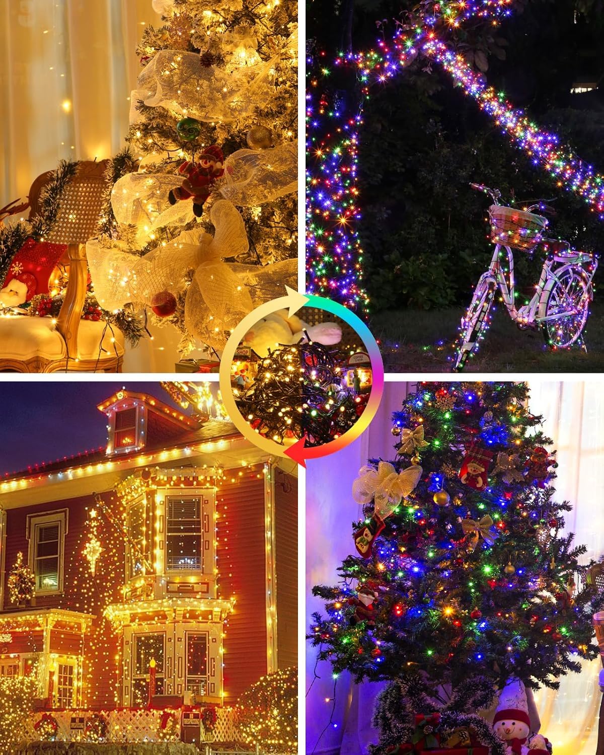 Guirlandes Lumineuses de Noël 50 m, 500 LED, Guirlande Lumineuse avec 11 Modes, IP44, Décoration pour Noël, Fête, Mariage, Patio, Jardin, Festival (Blanc Chaud et RVB)