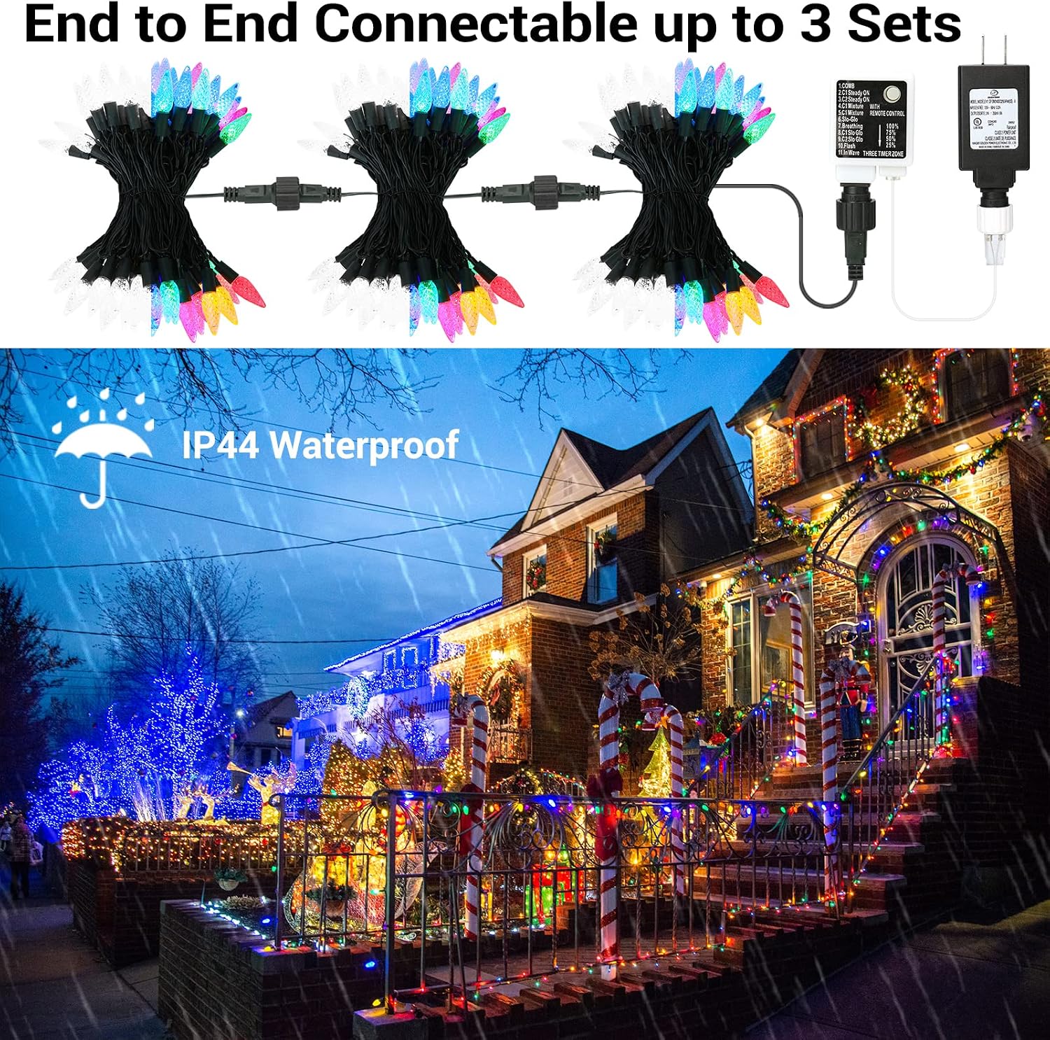Brizled Christmas Tree Lights, 33ft 100 LED C6 Color Changing Christmas Lights Outdoor, Connectable Christmas String Lights Remote, Cool White & Multicolor Xmas Lights Waterproof for Xmas Tree Home