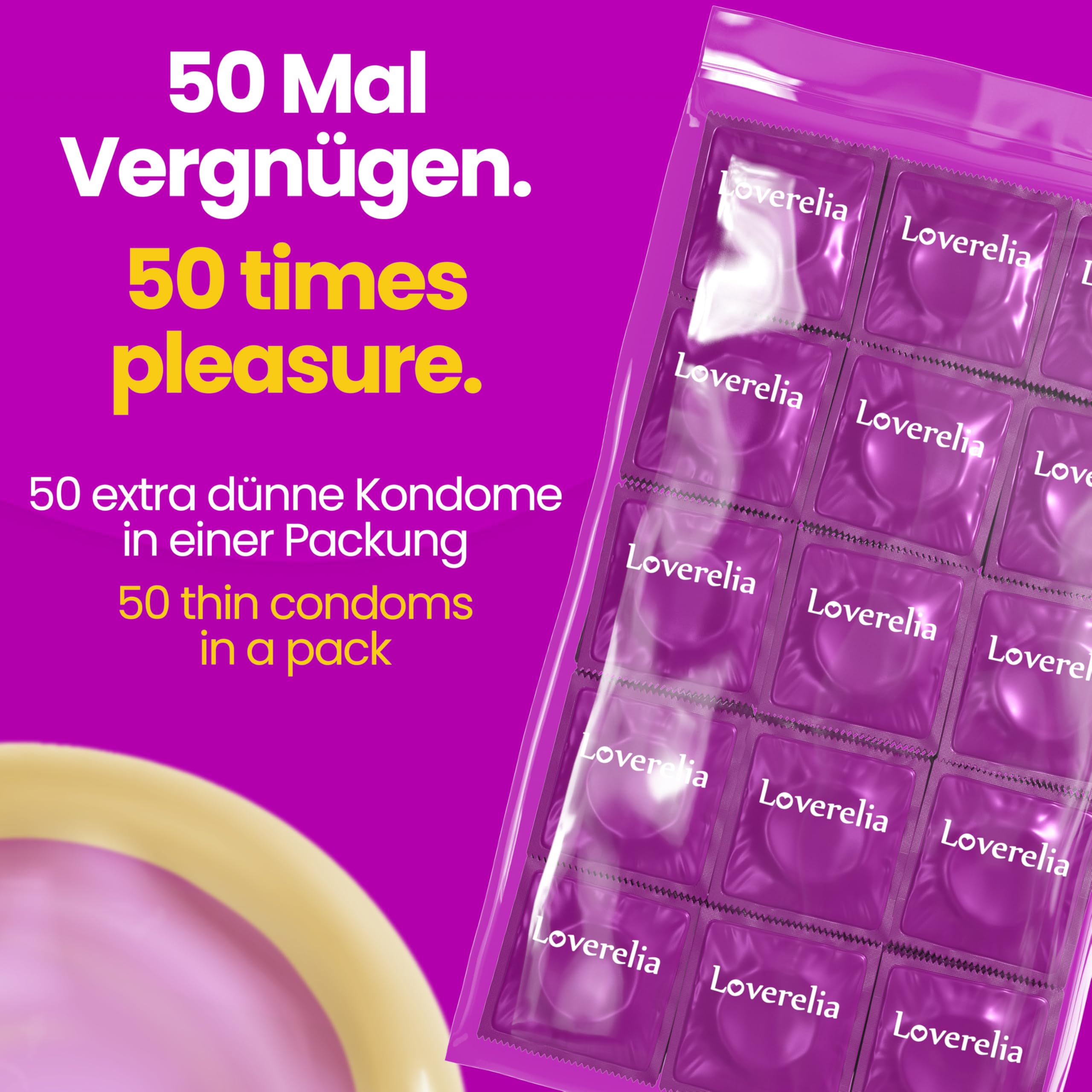 Préservatifs Loverelia "Extra Thin" - vivez les moments intimes le plus naturellement possible - latex de caoutchouc naturel - végétalien - réel au toucher - paquet de 200 (4 x 50 pièces)