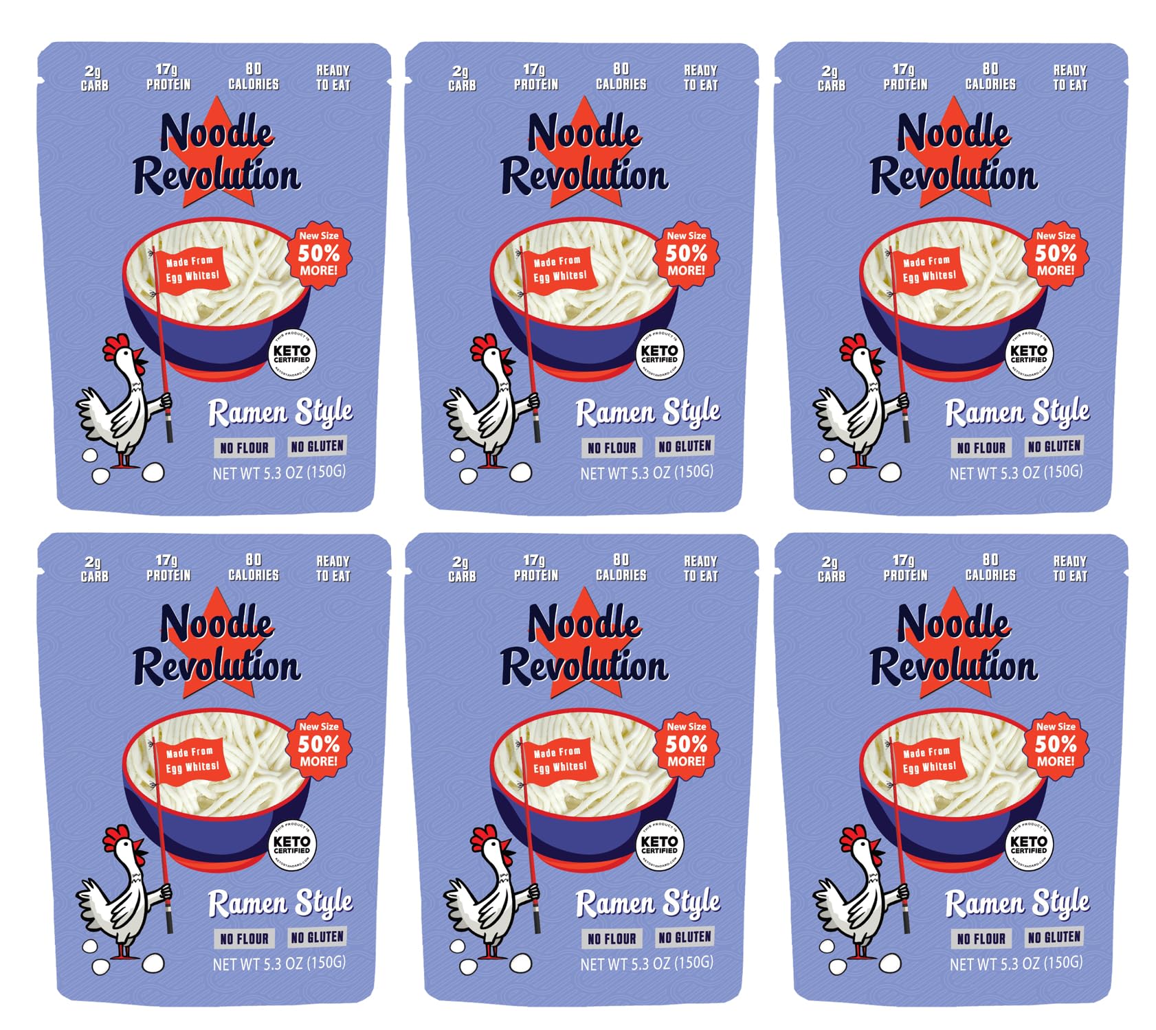 Noodle Revolution - Keto Noodles (Just 2G Carbs), Made From Egg Whites, 17G Protein, Taste & Texture Just Like Real Noodles, Ready To Eat, Keto Certified, Certified Paleo (Ramen, Six). New Package, 50% Bigger!