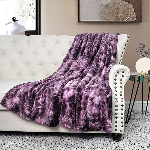 BYTIDE Manta de felpa de lujo de piel sintética con teñido anudado patrón de mármol de doble cara suave cálida cómoda mullida manta para sofá silla