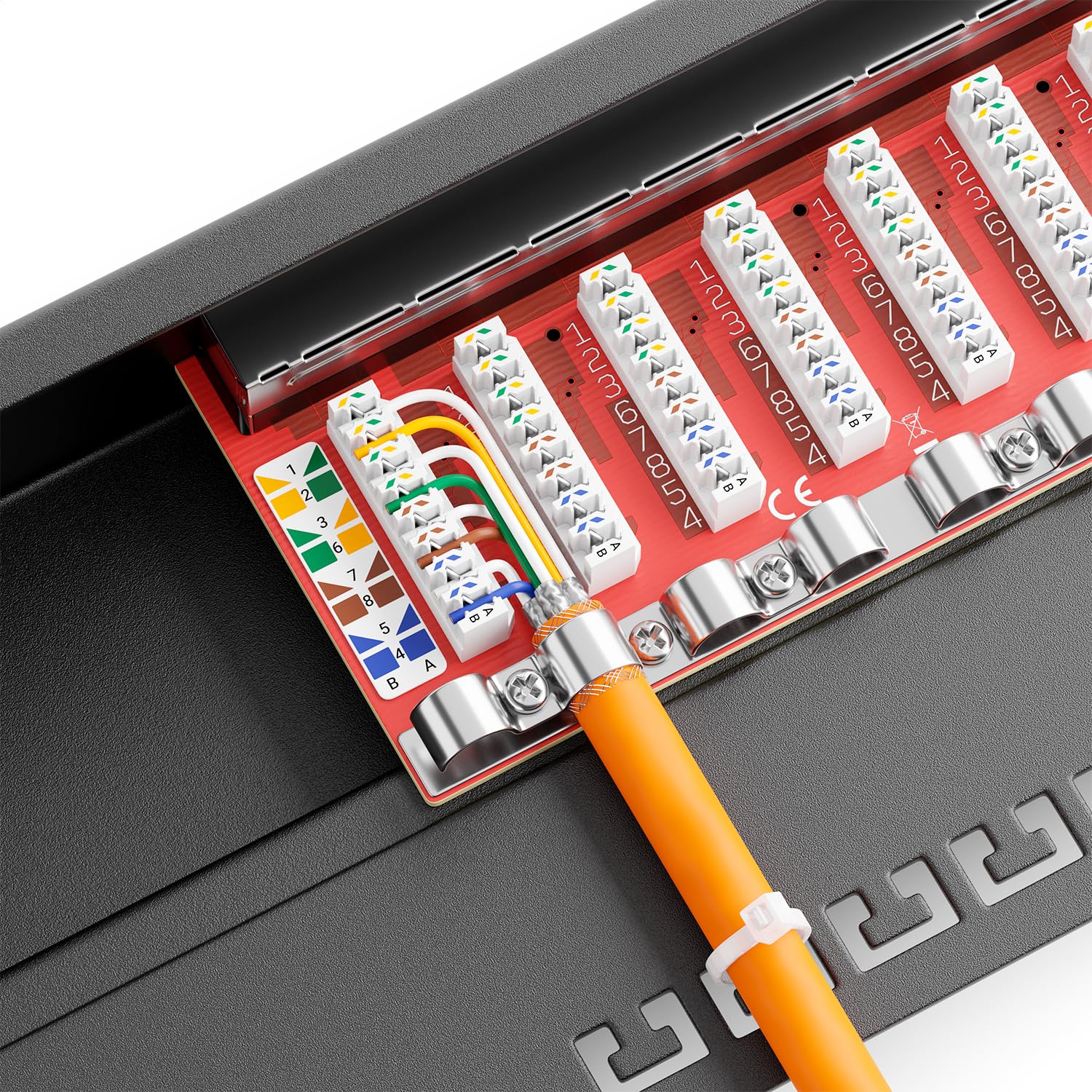 deleyCON CAT6a Panneau de Brassage 16 Port Bureau 19 Pouces Le Montage en Rack Assemblage du Serveur 16x RJ45 Blindé TIA568A TIA568B - Noir