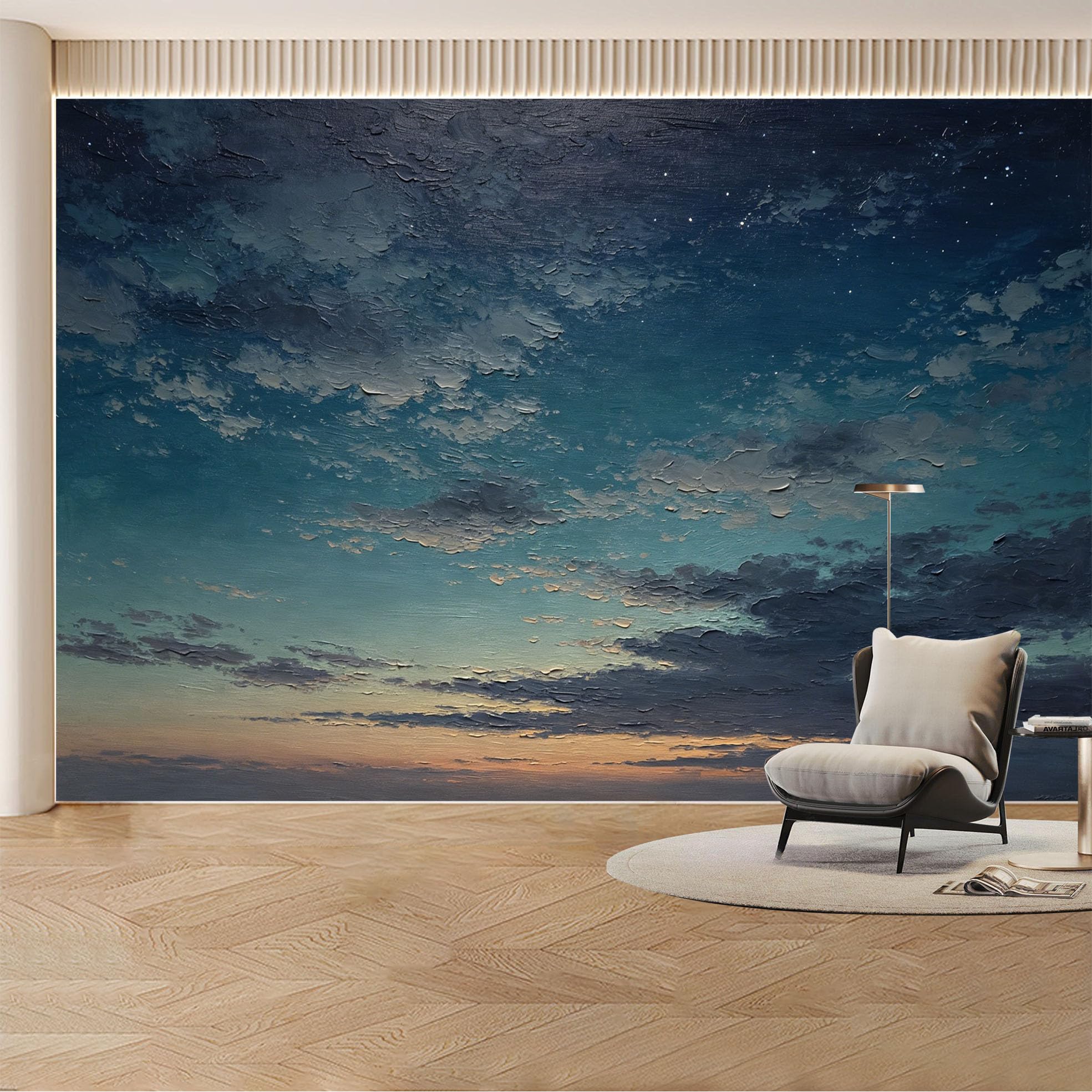 Custom Wall Mural Wallpaper Starry Night Sky Clouds， Nature Landscape Modern Large Wall Art， Misty Sunset Removable SelfAdhesive Large Photo for Living Room， Bedroom， Office