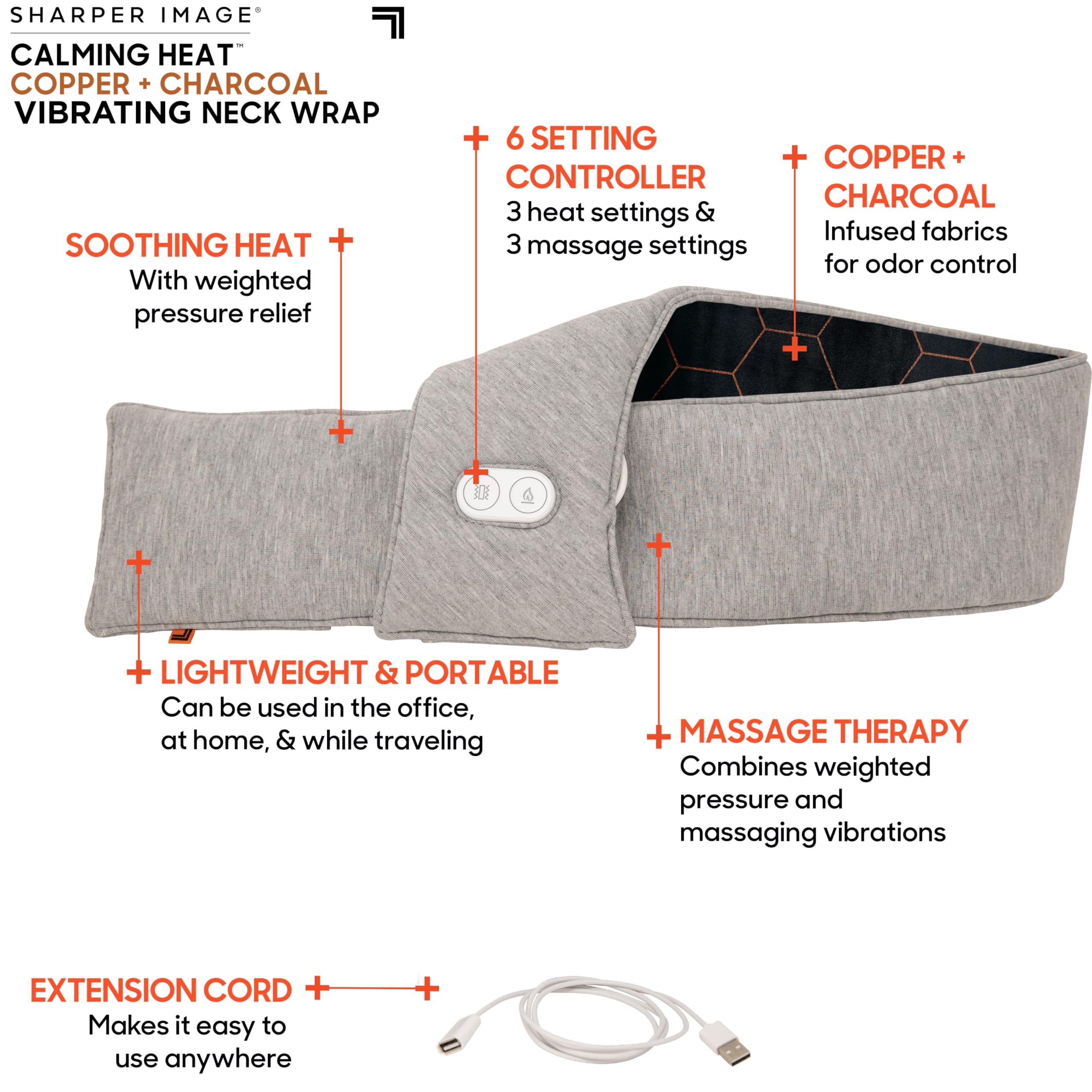 Amazon.com: Calming Heat Neck Wrap by Sharper Image Copper & Charcoal  Infused Personal Electric Neck Heating Pad with Vibrations, 3 Heat & 3  Vibration Settings- 9 Relaxing Combinations : Health & Household