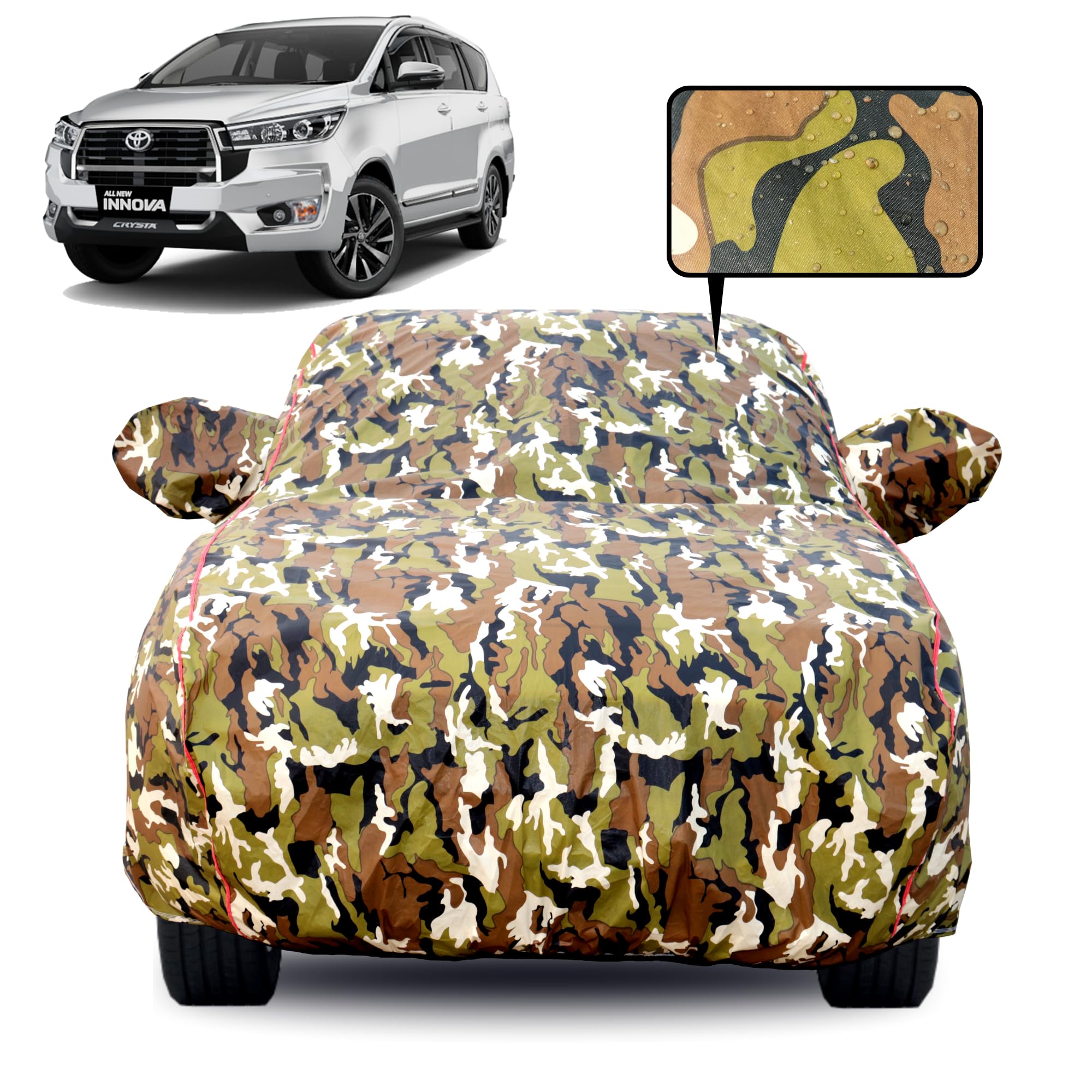 Slamio Car Cover for Toyota Innova Crysta 2016-2025 Models | 100% Waterproof, Dustproof, UV Resistant | All-Weather Protection with Mirror Pockets | Custom Fit, Triple Stitch | Jungle Print
