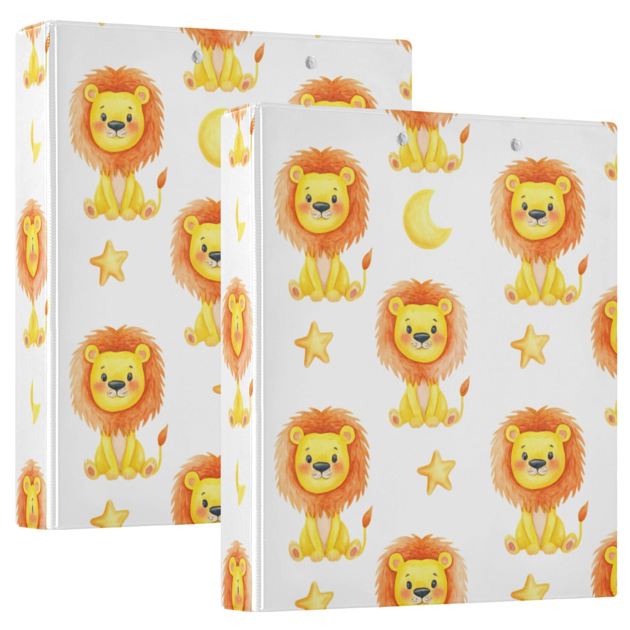 Raccoglitori personalizzati con leoni da 3,8 cm, 3 anelli, 200 fogli, 3 cartelle ad anelli, 31,5 x 27 x 6 cm, confezione da 2