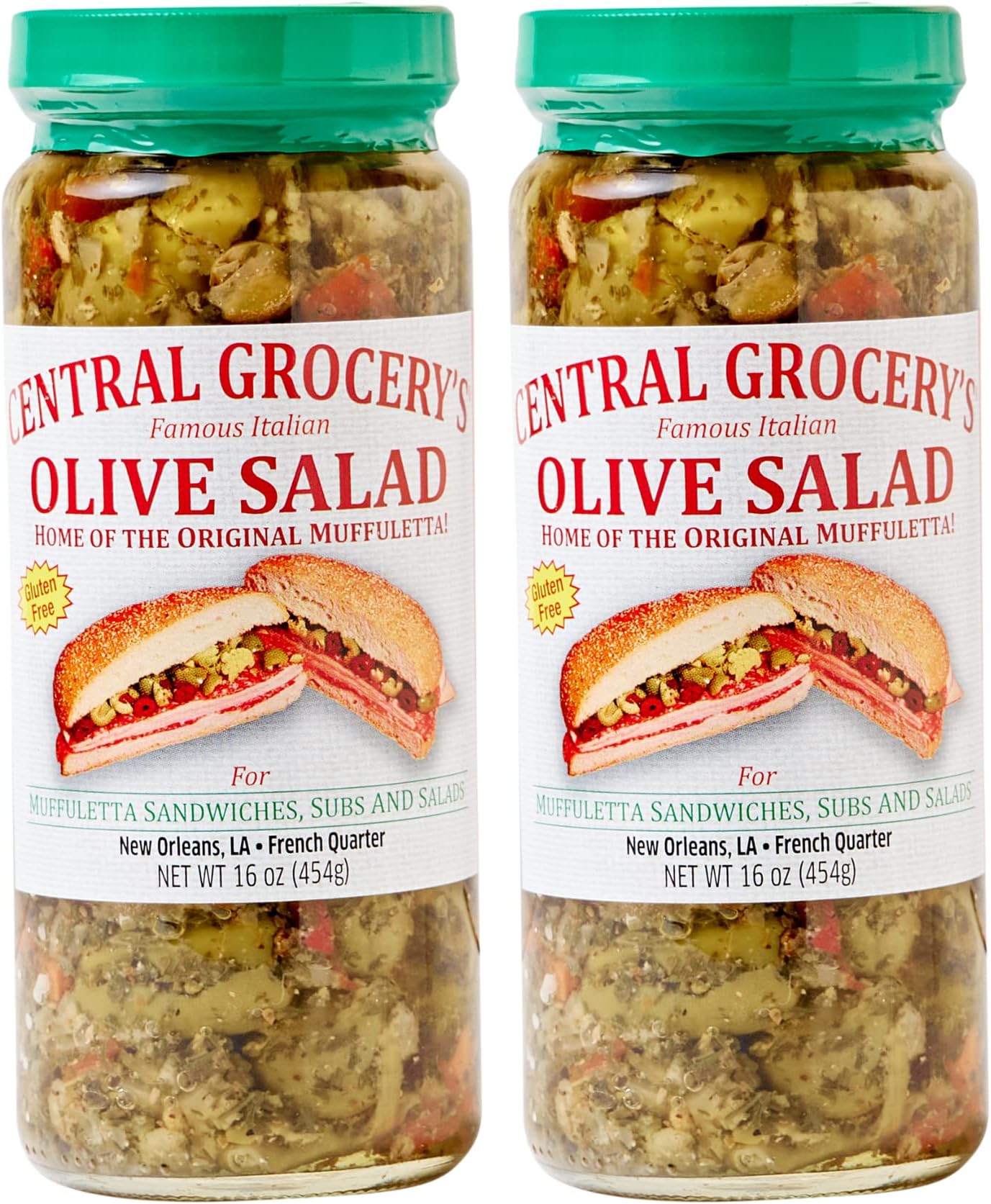 Central Grocery Olive Salad - 16oz (Pack of 2) Perfect for Muffulettas, Sandwiches, Pizza Toppings, Pastas, Hot Dog Topper and More