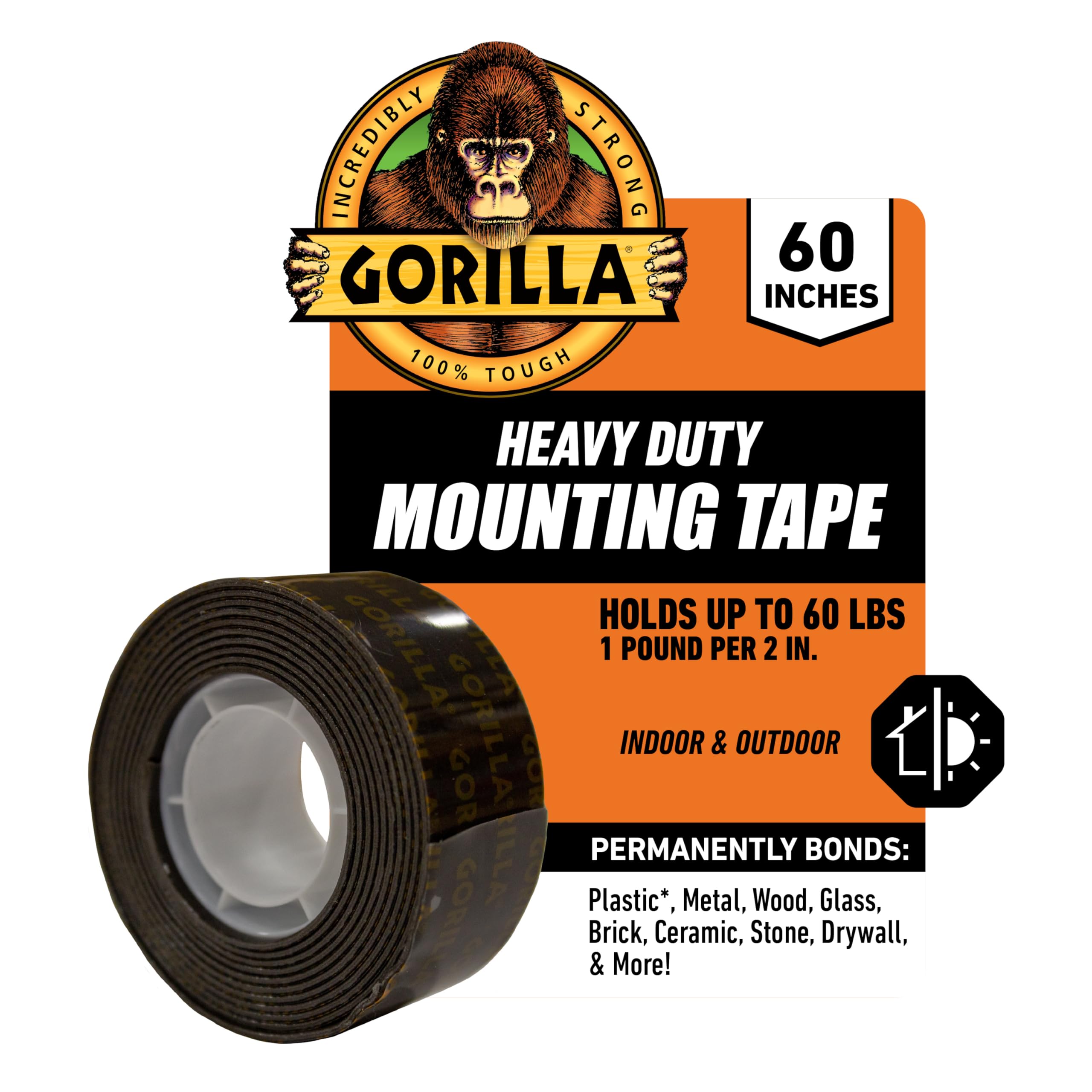 Heavy Duty Double Sided Mounting Tape, 1" x 60", Black, (Pack of 1)