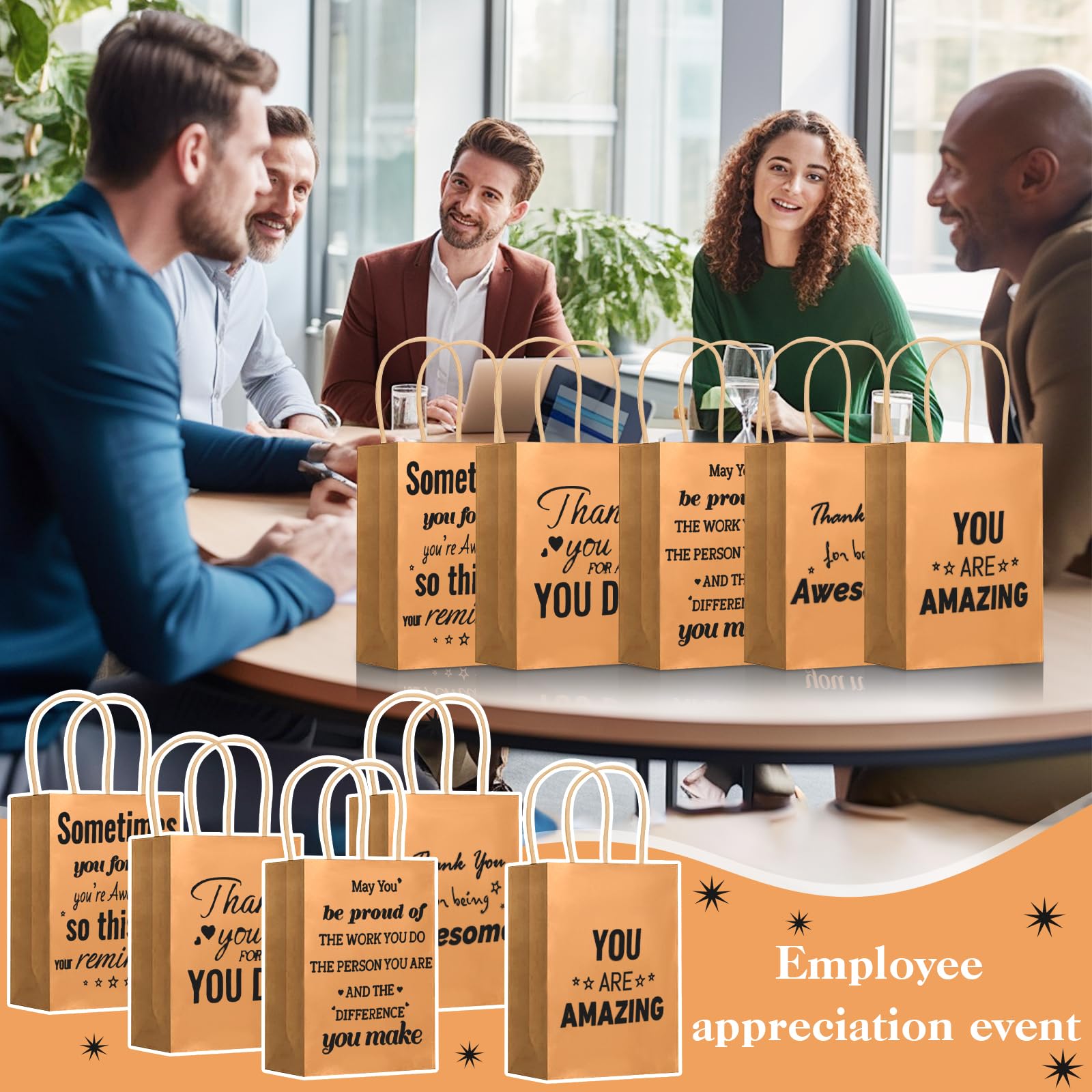 Addblu 30 Pack Employee Appreciation Thank You Gift Bags Bulk with Handles, 8 x 5.9 x 3 Inches for Coworker Staff, Team Gifts, Pastor Day , Customer Service, Teachers , Volunteer, Vet Tech , Nursing , Easter, Holidays(Kraft Paper, 30 Pcs)