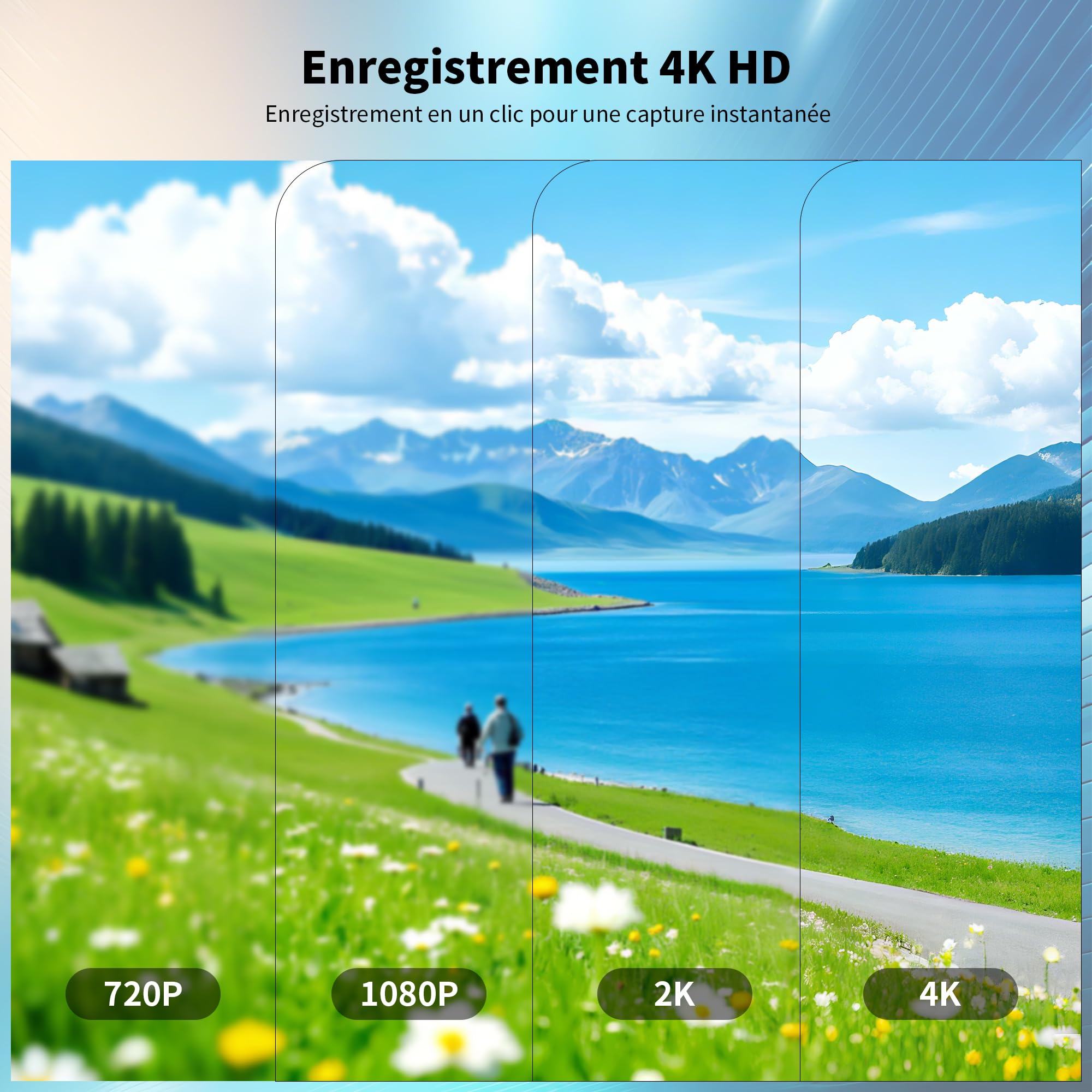 Mini Caméra Sport 4K WiFi, 360° Camera Vlog, Caméra d'action pour Casque de Moto, Bodycam Portable Étanche jusqu'à 30M, Accessoires Multifonctionnels