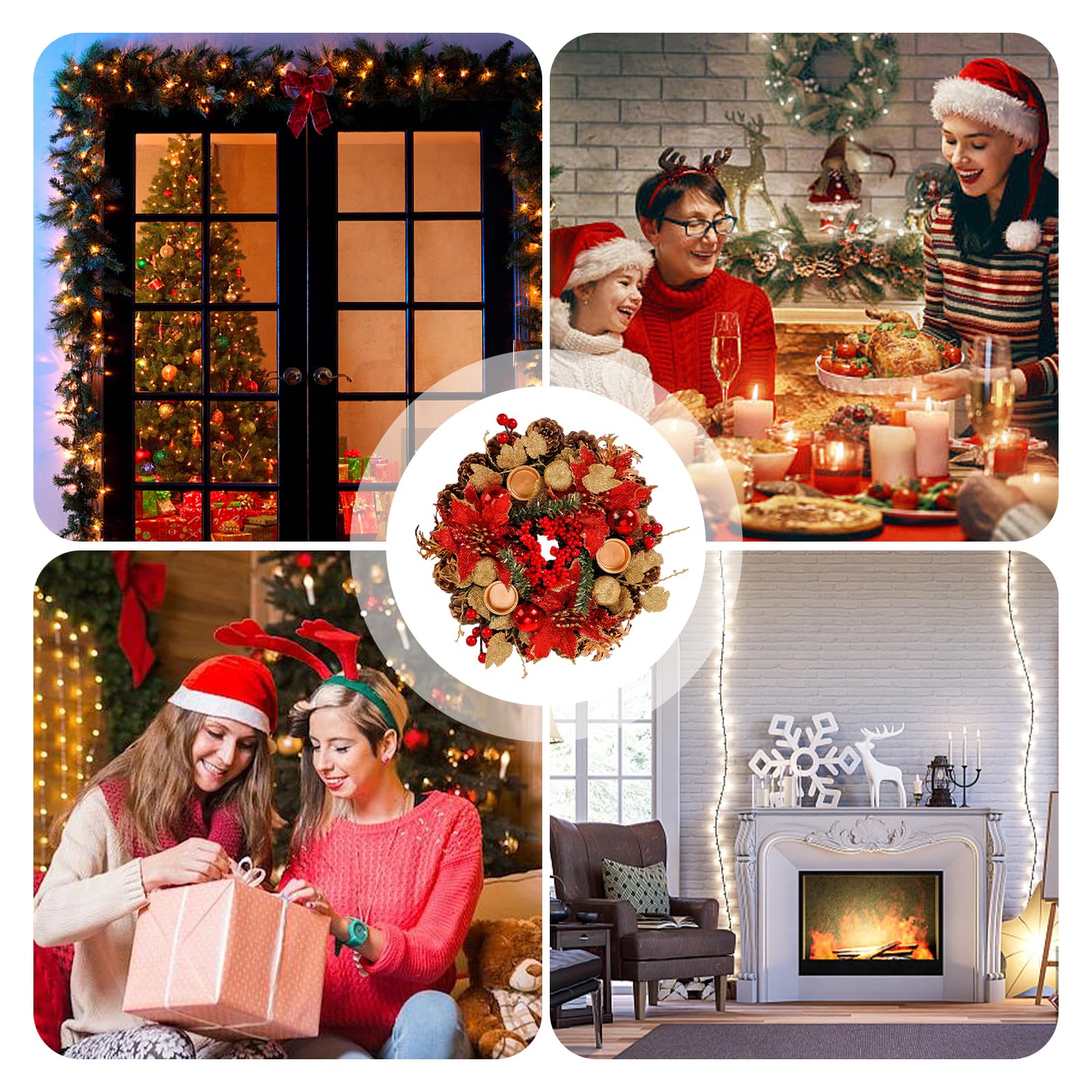 Dennenappels, kerstster en hulst