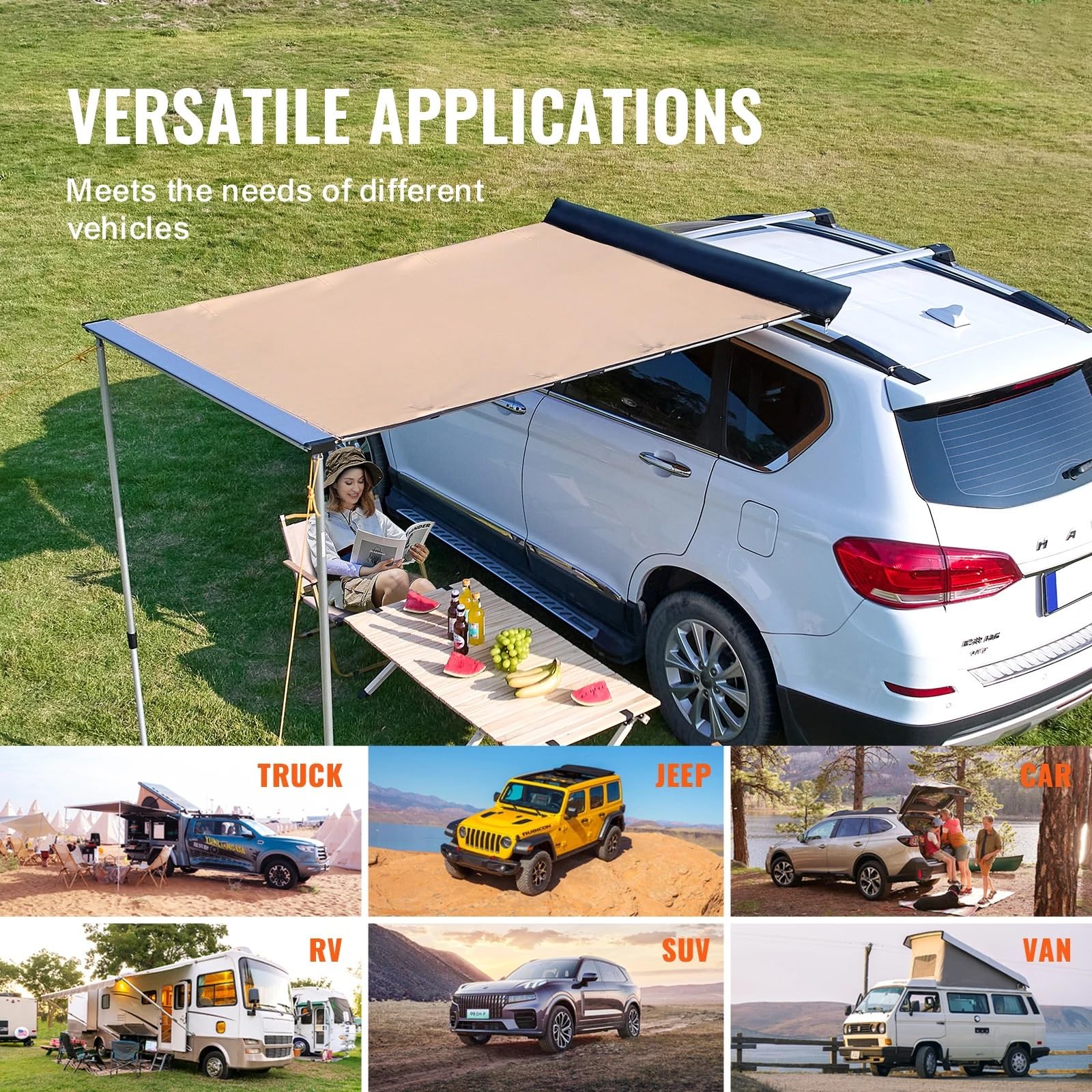 Toldo Caravana,Toldo Furgoneta Camper Toldo retráctil for vehículo, toldo Lateral for Coche, toldo for Coche con Bolsa de Almacenamiento Impermeable, Apto for camión, SUV, Furgoneta(6.6x8.2ft)
