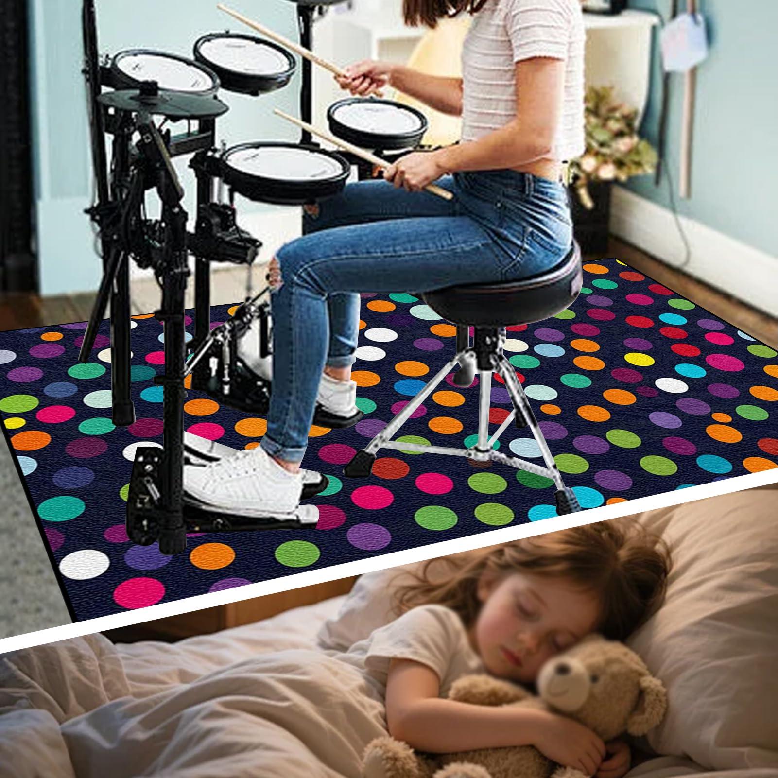 Tappetino per Batteria Acustica 230 x 200 cm Tappeto Batteria Elettronica Antiscivolo Tappeto a Tamburo Insonorizzato Tappeto Drum Carpet, per Rullante Grancassa Batteria Jazz e Strumenti Musicali