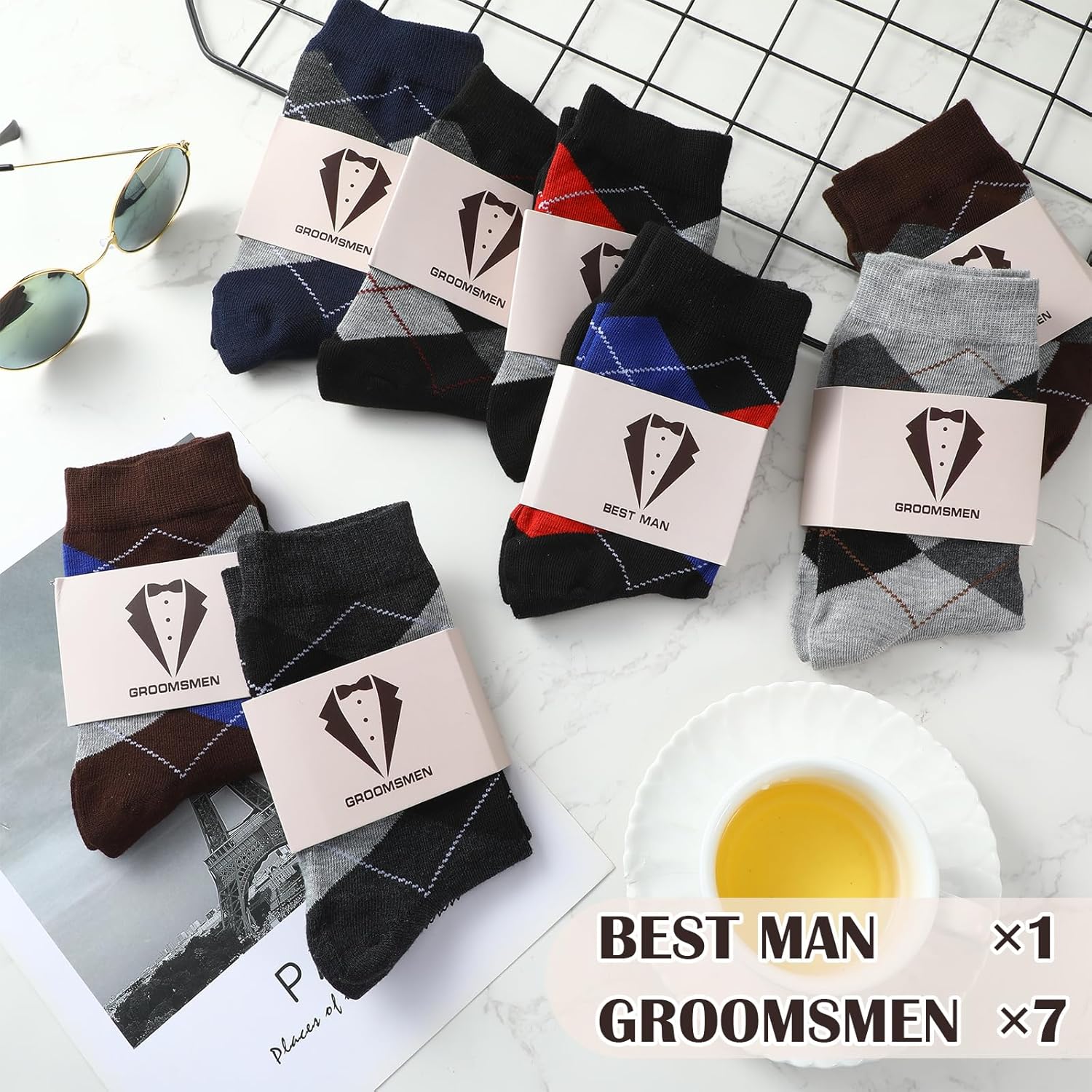 8 Pairs Groomsman Gifts for Men Groom Socks Set Funny Groomsmen Proposal Gifts Novelty Bride Bestman Socks Engaged Wedding Favor Bachelor Party Supplies - Image 4