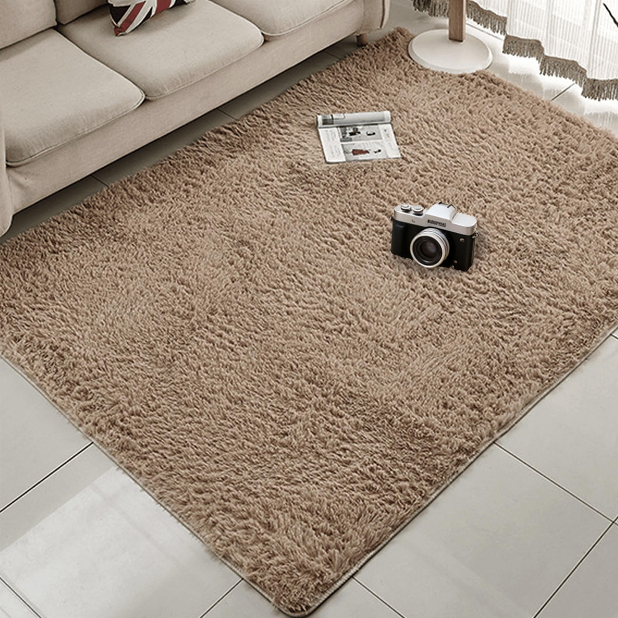 Tapis moelleux de salon haute densité 290x450cm lavable couleur chameau