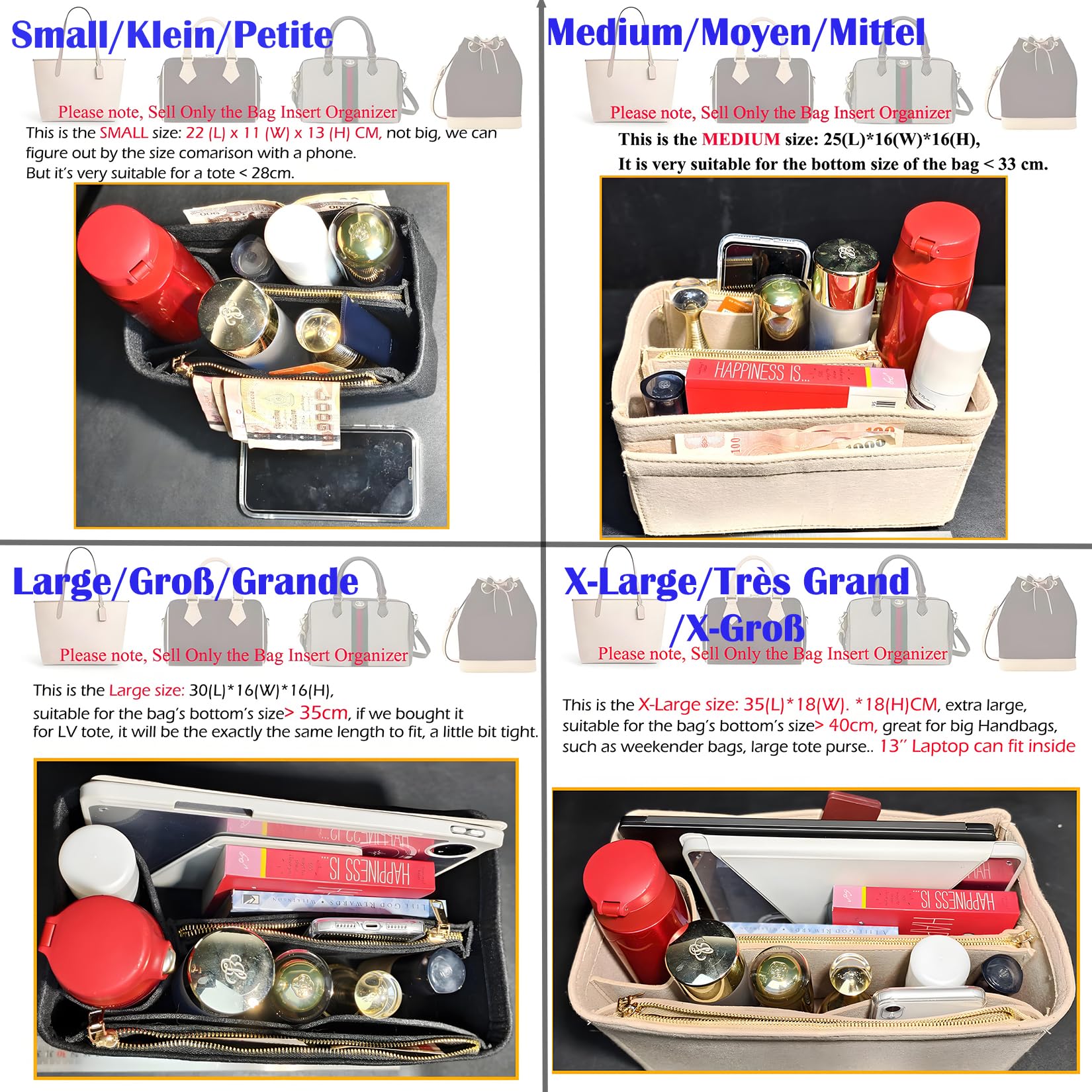 YXBQueen Trucco Organizzatore Borsa in Feltro Felt Cosmetico Inserisci Organizer Borsa per Viaggi Toiletry Stoccaggio Cachi Borse Fare Up personalizzate per le Donne