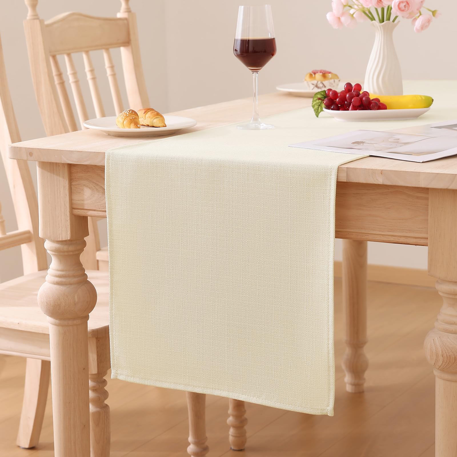 Smiry Leinenoptik Tischläufer Lotuseffekt 40 x 140 cm Tischläufer Abwaschbar Wasserabweisend Modern Dekoration für Küche Party, Beige