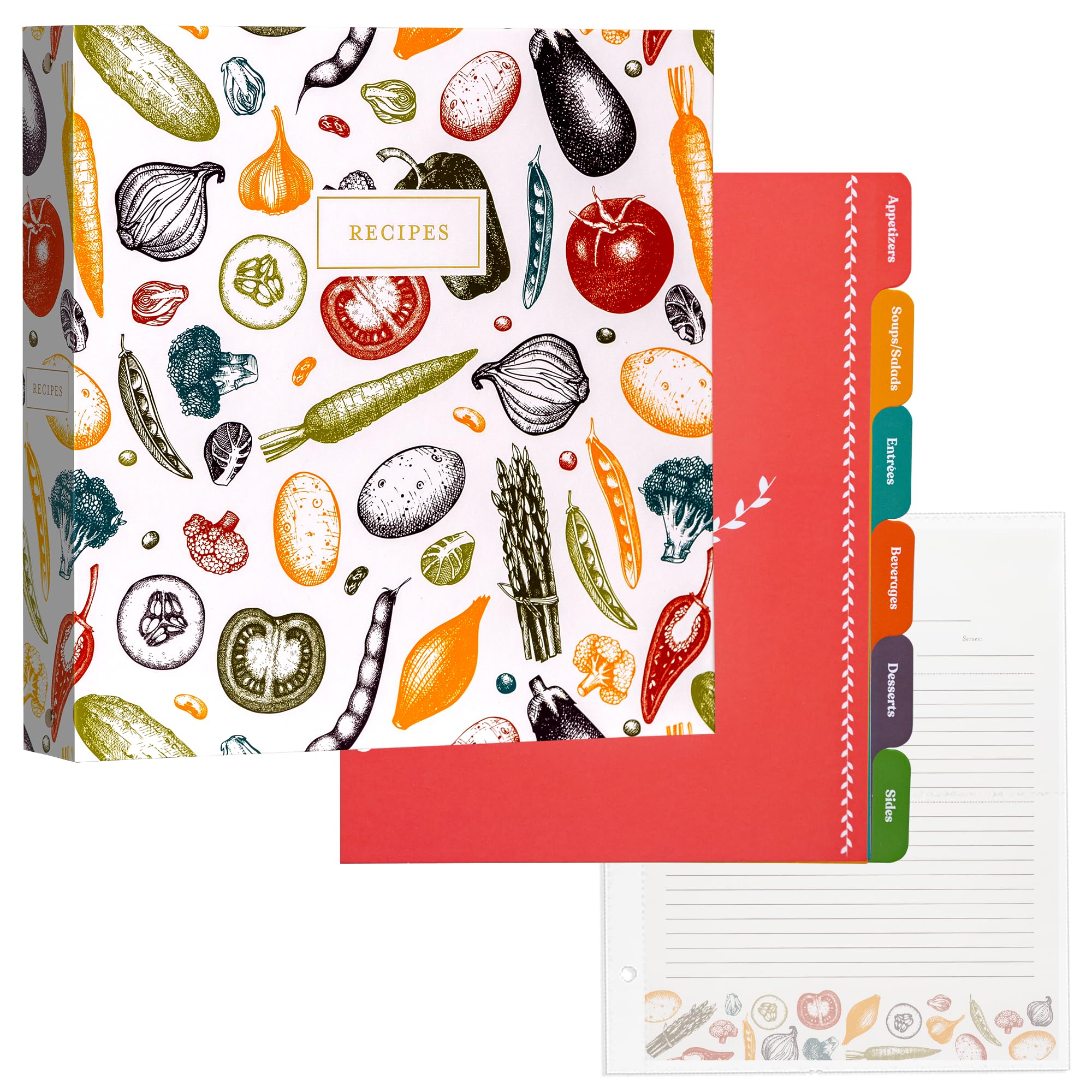 Jot & Mark 8.5" x 11" Sturdy 3 Ring Recipe Binder with Spill-Proof Clear Binder Sleeves Sheet Protector, 30 Dual-Sided Recipe Card Pages for Written & Printed Recipes, Tabbed Dividers, Autumn Harvest