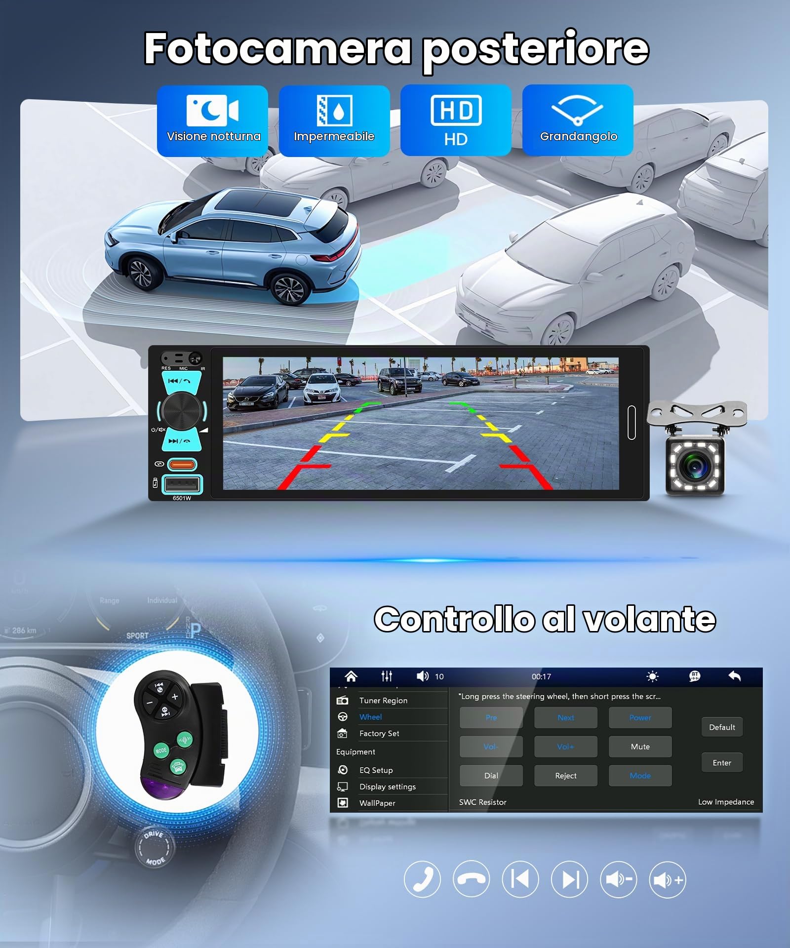 Hodozzy RDS Autoradio 1 Din con CarPlay Wireless Android Auto, In-Cell Schermo da 6.5 Pollici con USB Type-C, Compatibile con Bluetooth 5.2, EQ Comandi al Volante, Telecamera Posteriore
