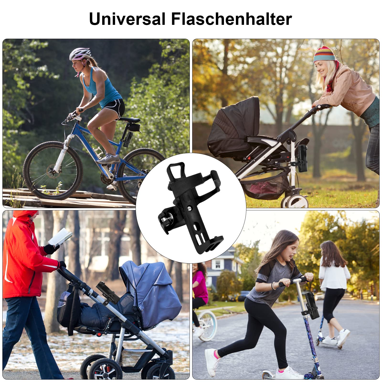 Porte Bidon Vélo Sans Vis, Support de Bouteille d'Eau et Porte-Gobelet de Moto Rotation à 360° - Pour VTT, Poussette, Fauteuil Roulant (Noir)