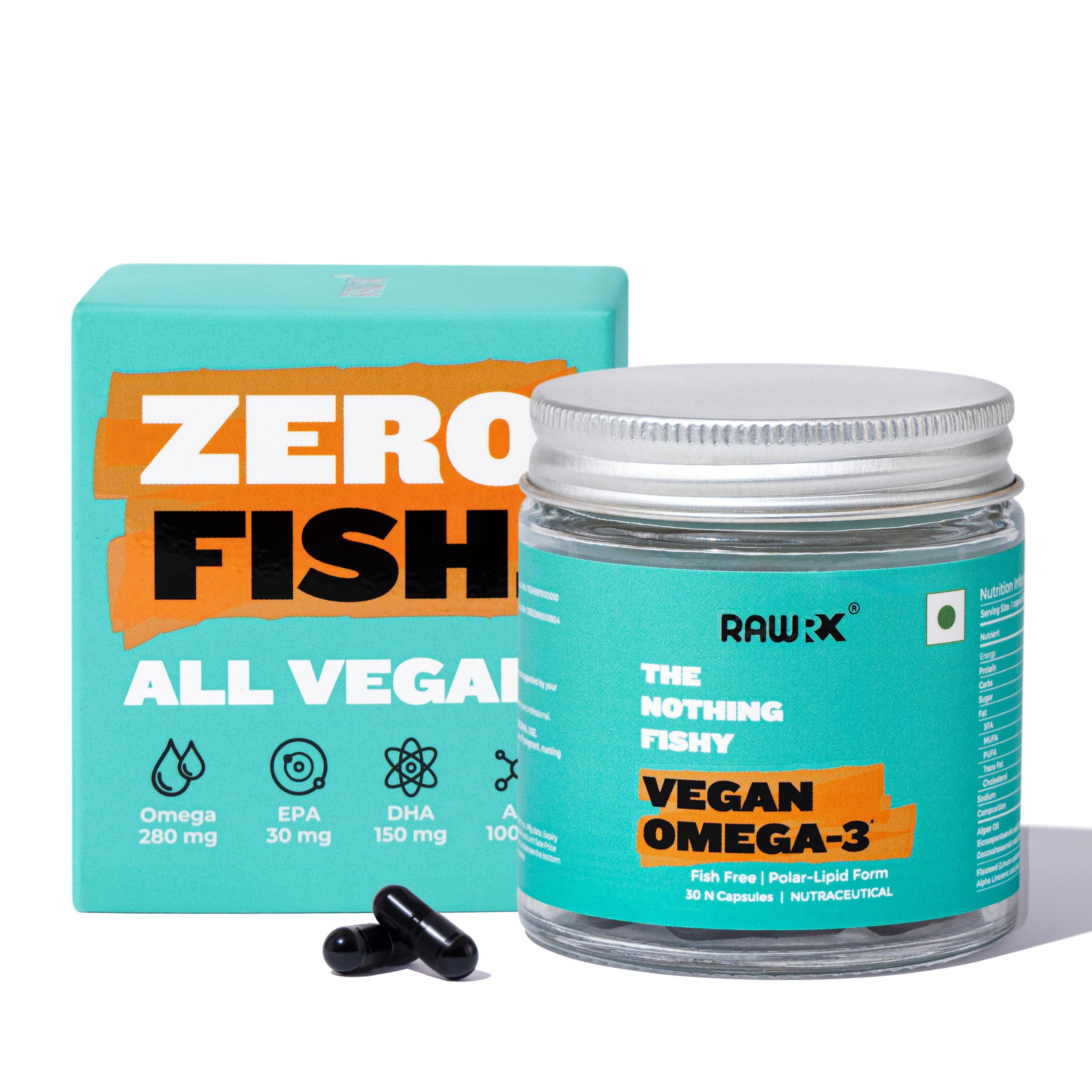 RawRX Vegan Omega 3 Supplement, Algae & Flaxseed Oil, Zero Fish, 3x Bioavailable, Burpless, No Carrageenan, For Heart, Cholesterol, Joints, Hair & Skin, Men & Women, 30 Vegetarian Capsules (1 Month)