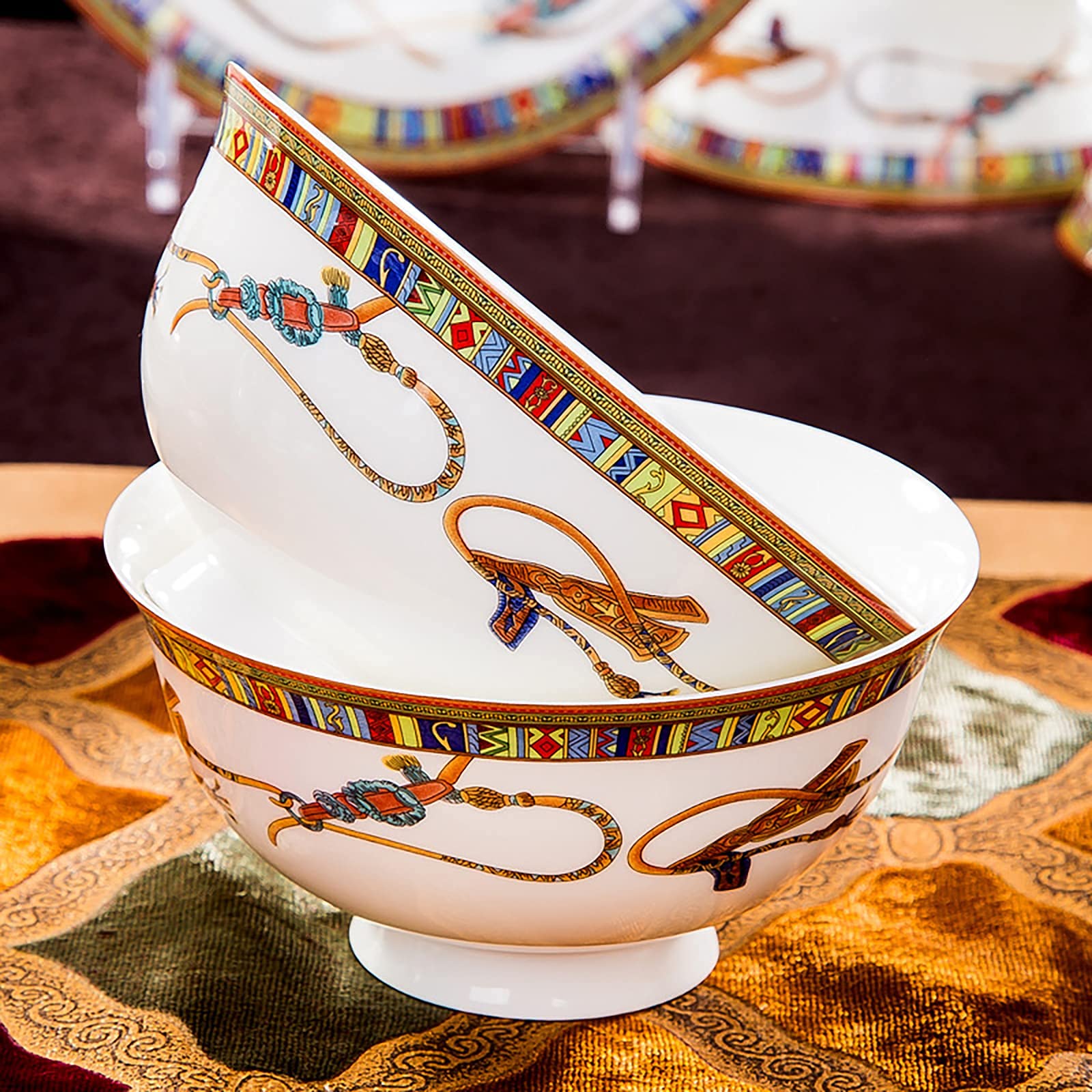 Zestaw obiadowy z porcelany kostnej, porcelanowa kuchnia obiadowa Okrągła zastawa stołowa Zestaw kombinowany z miskami zbożowymi Talerze deserowe Talerze zupy (usługa 56 sztuk dla 10 osób) (usługa 60