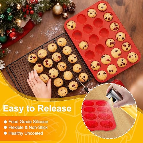 Miniatura 4 de Molde de silicona antiadherente para magdalenas, 24 tazas, ideal para hacer pasteles de magdalenas, pan, galletas, tarta - Forros para magdalenas