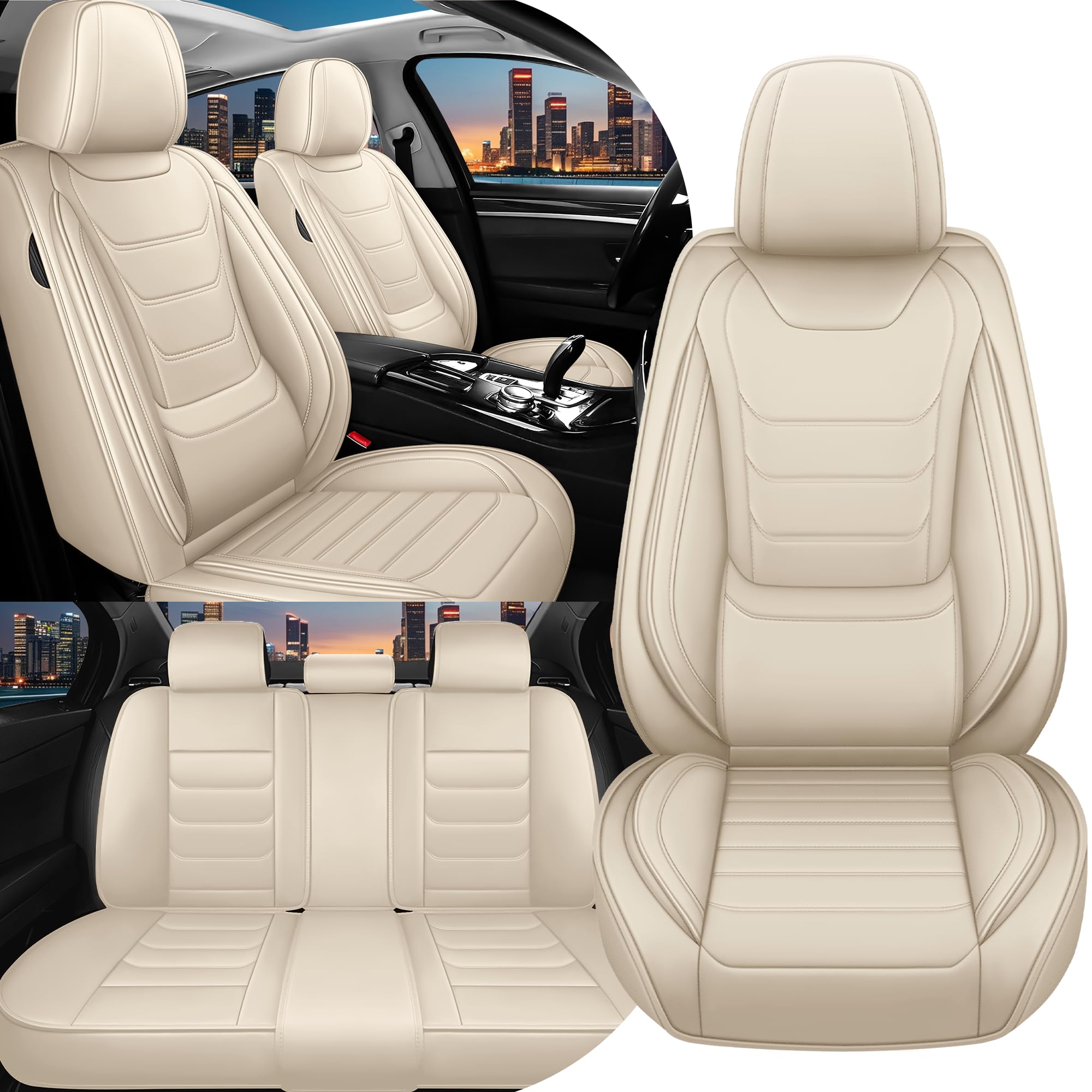 Für 99% MINI-Modelle sitzbezüge | Autositzbezüge Komplett Set Universal in Premium-Optik | Auto Sitzbezüge Airbag Geeignet | Wasserdicht Sitzbezug Einfach zu montieren (Vollsatz, Beige)