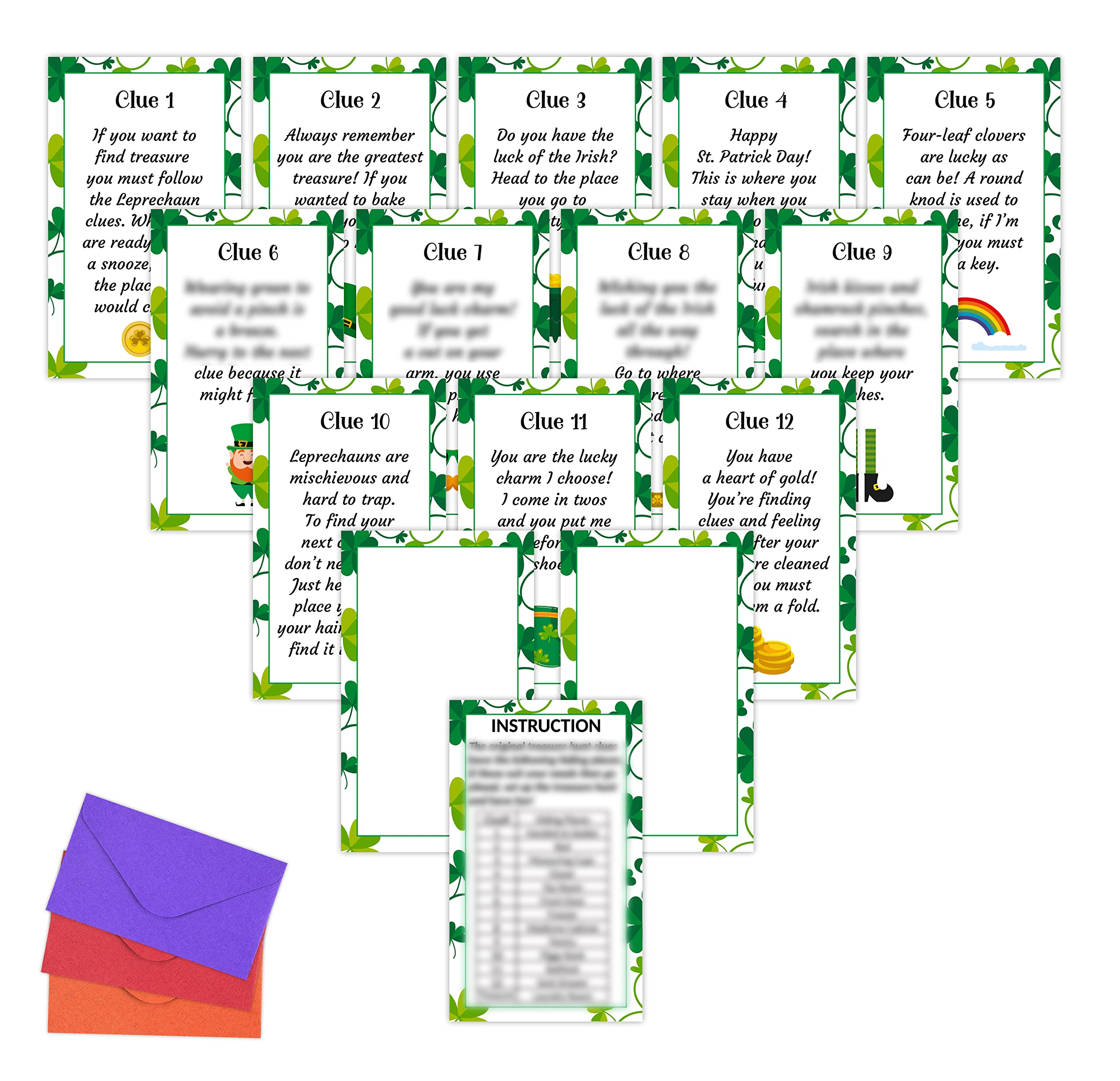 Amazon.com: St.Patrick's Day Treasure Hunt Clues Game Cards, Scavenger Hunt  Game for Kids Adults Family Teachers Students, Indoor Party Games Supplies  Kids Activities, 15 Cards With Envelopes(A01) : Toys & Games