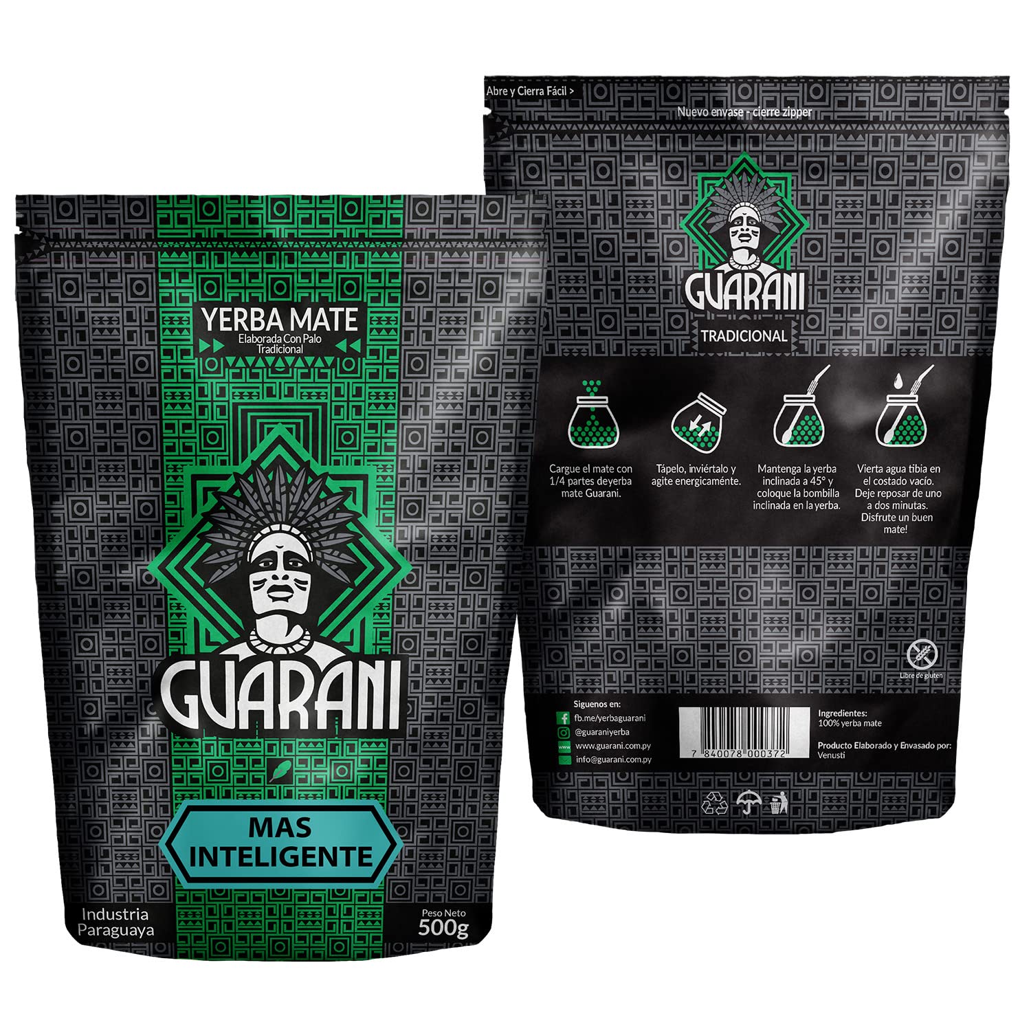 Guarani Mas Inteligente 500 g | Yerba Mate con Ginseng e Guaranà | Miscela con Ginkgo Biloba | Infuso Ricco di Gusto Naturale
